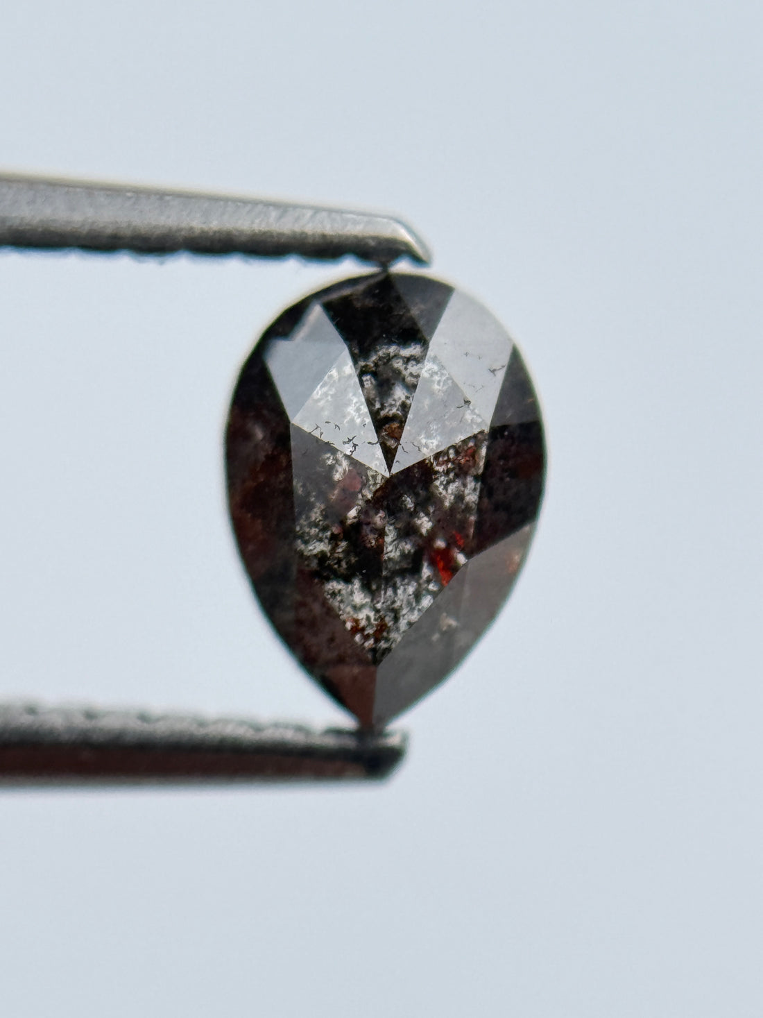 0.83 Ct Pear Rose Cut Grey Natural Salt and Pepper Diamond