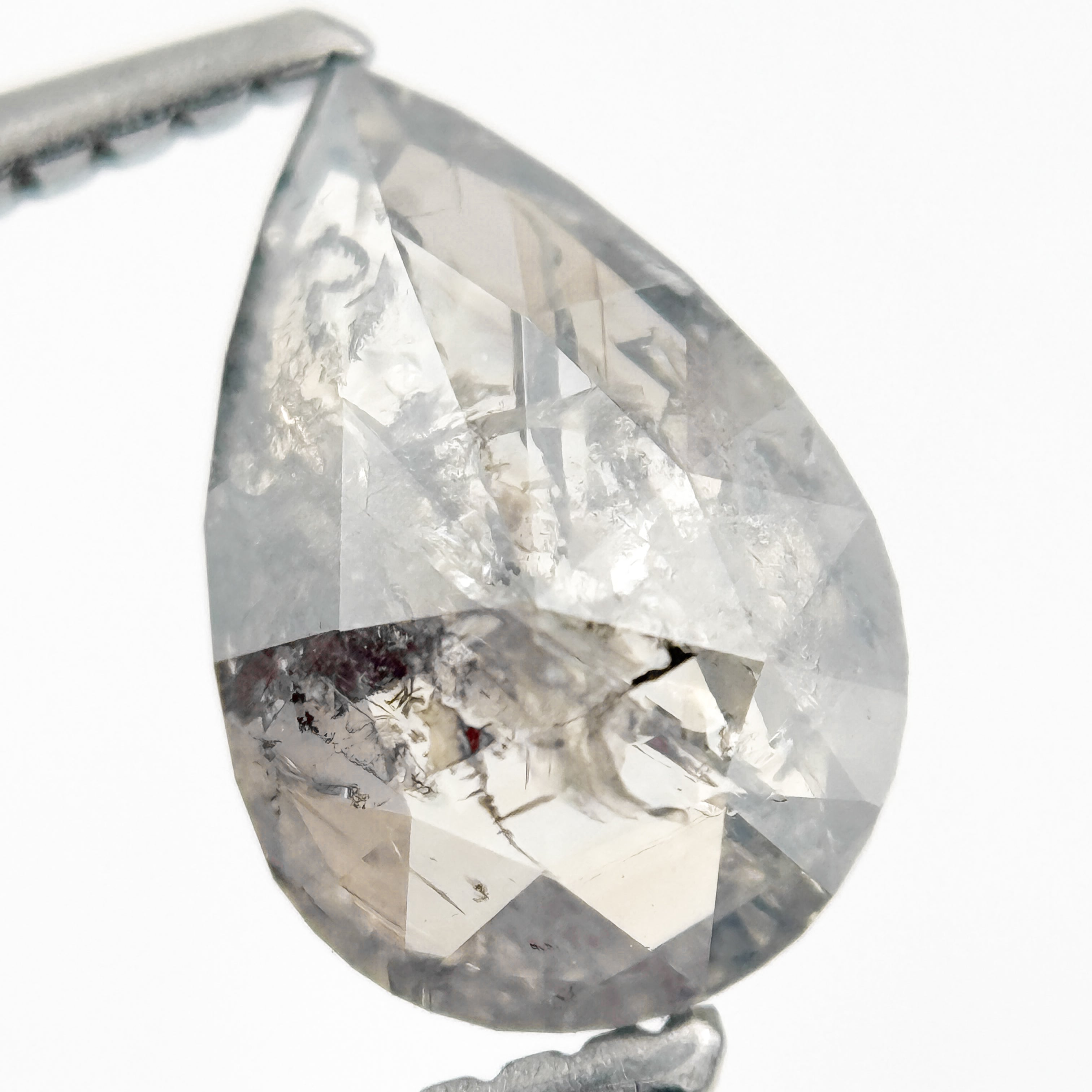 1.33 Ct Pear Rose Cut Grey Natural Salt and Pepper Diamond