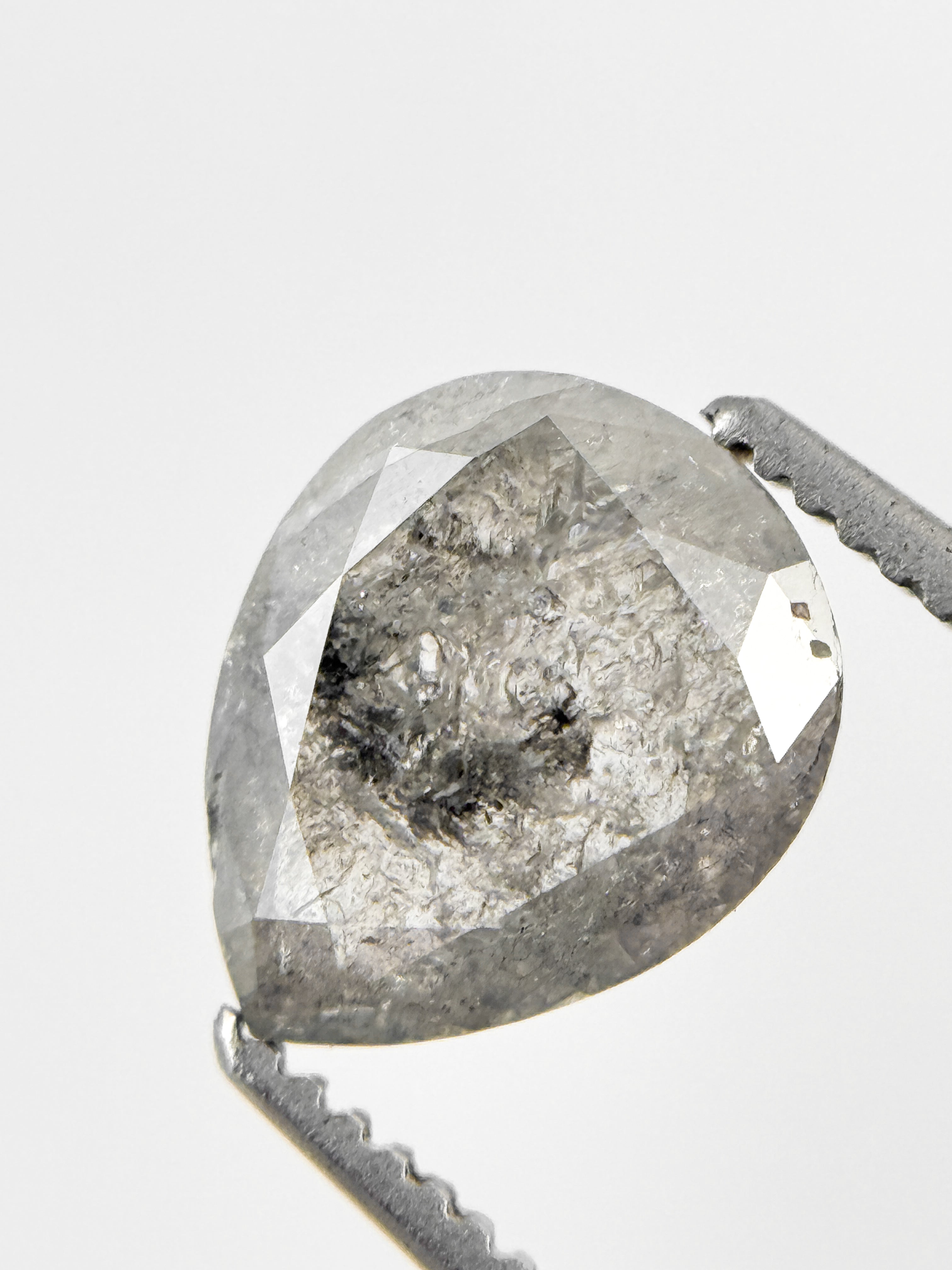 1.61 Ct Pear Rose Cut Grey Natural Salt and Pepper Diamond