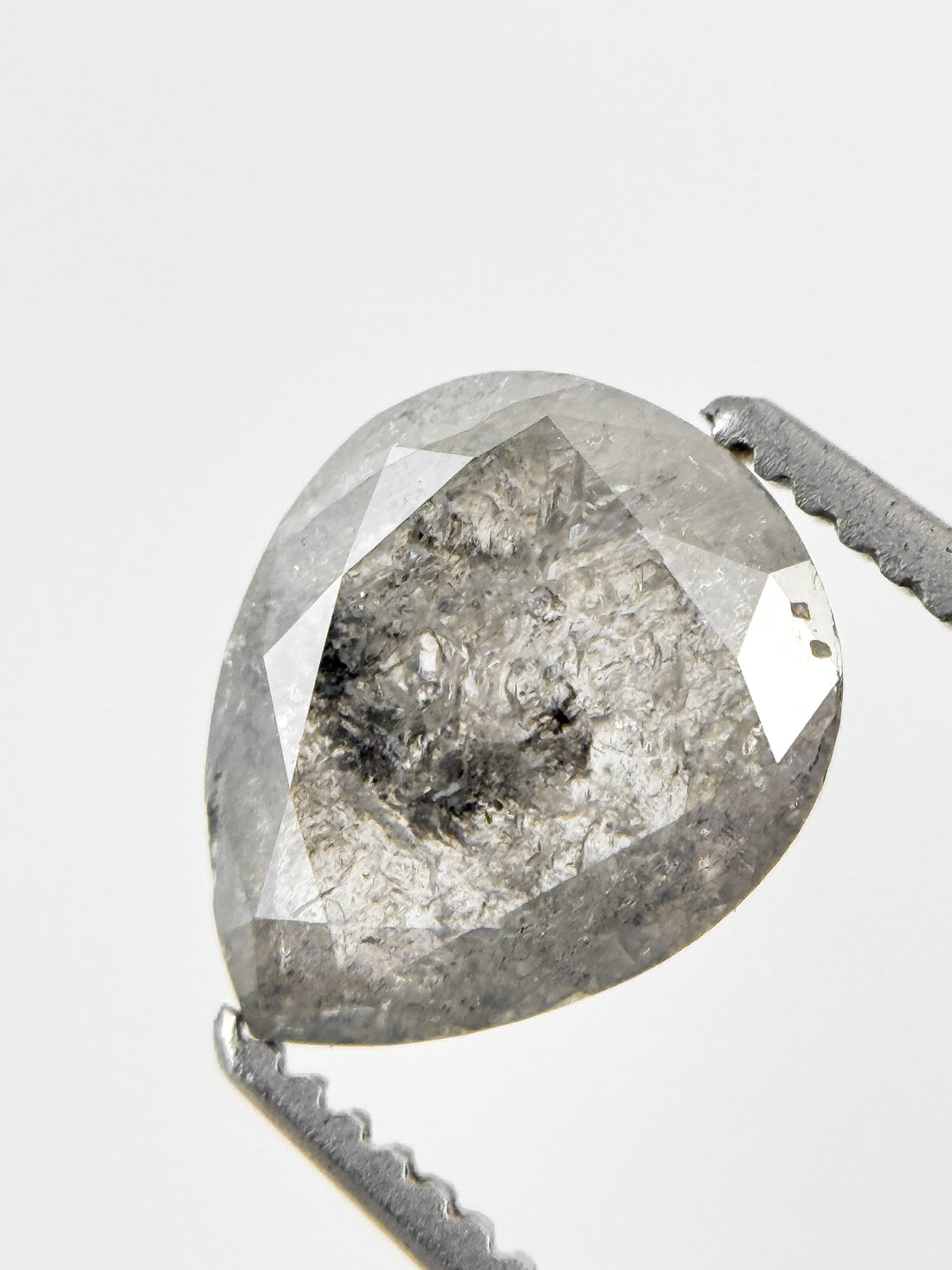 1.61 Ct Pear Rose Cut Grey Natural Salt and Pepper Diamond