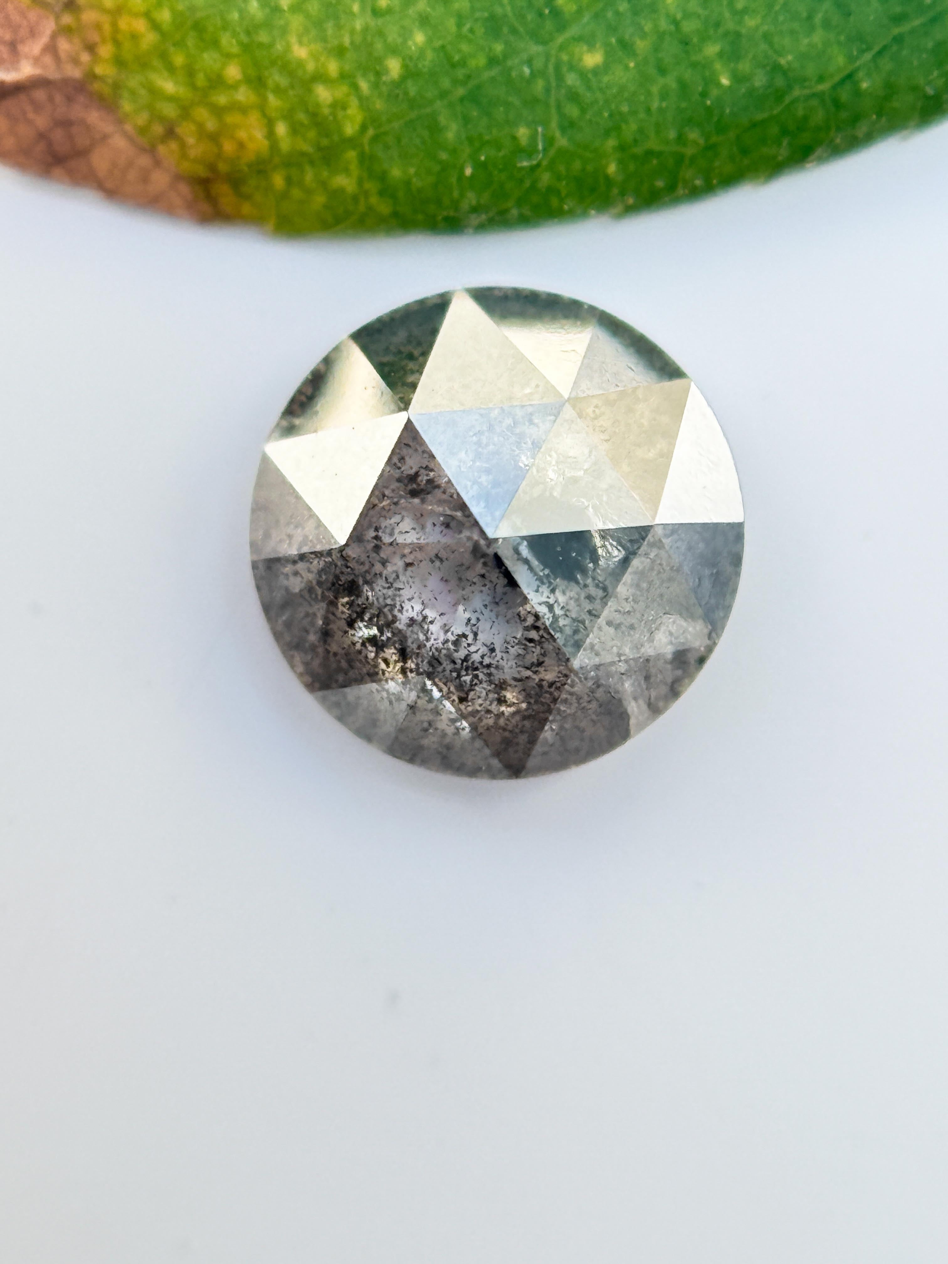 0.67 Ct Round Rose Cut Grey Natural Salt and Pepper Diamond
