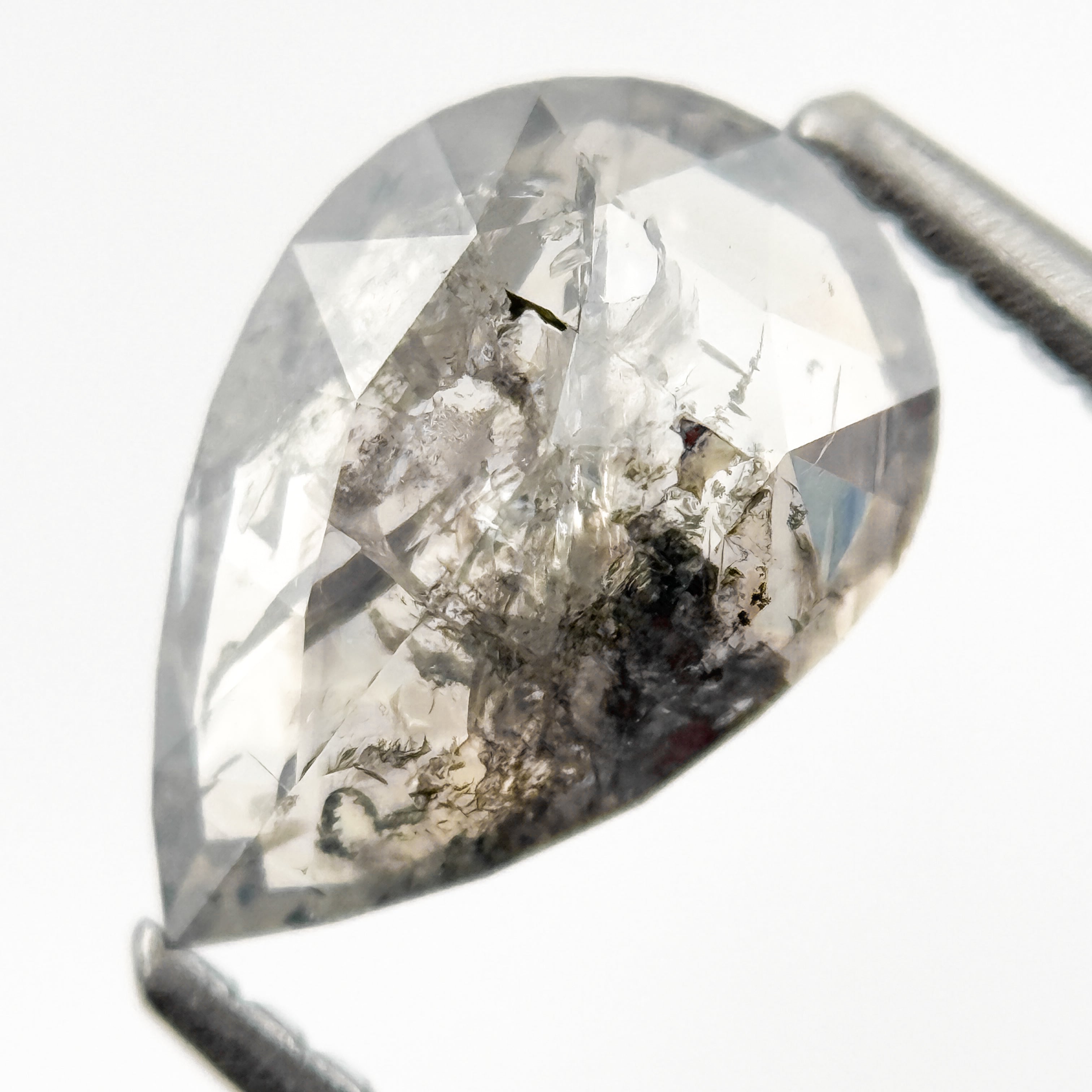 1.33 Ct Pear Rose Cut Grey Natural Salt and Pepper Diamond