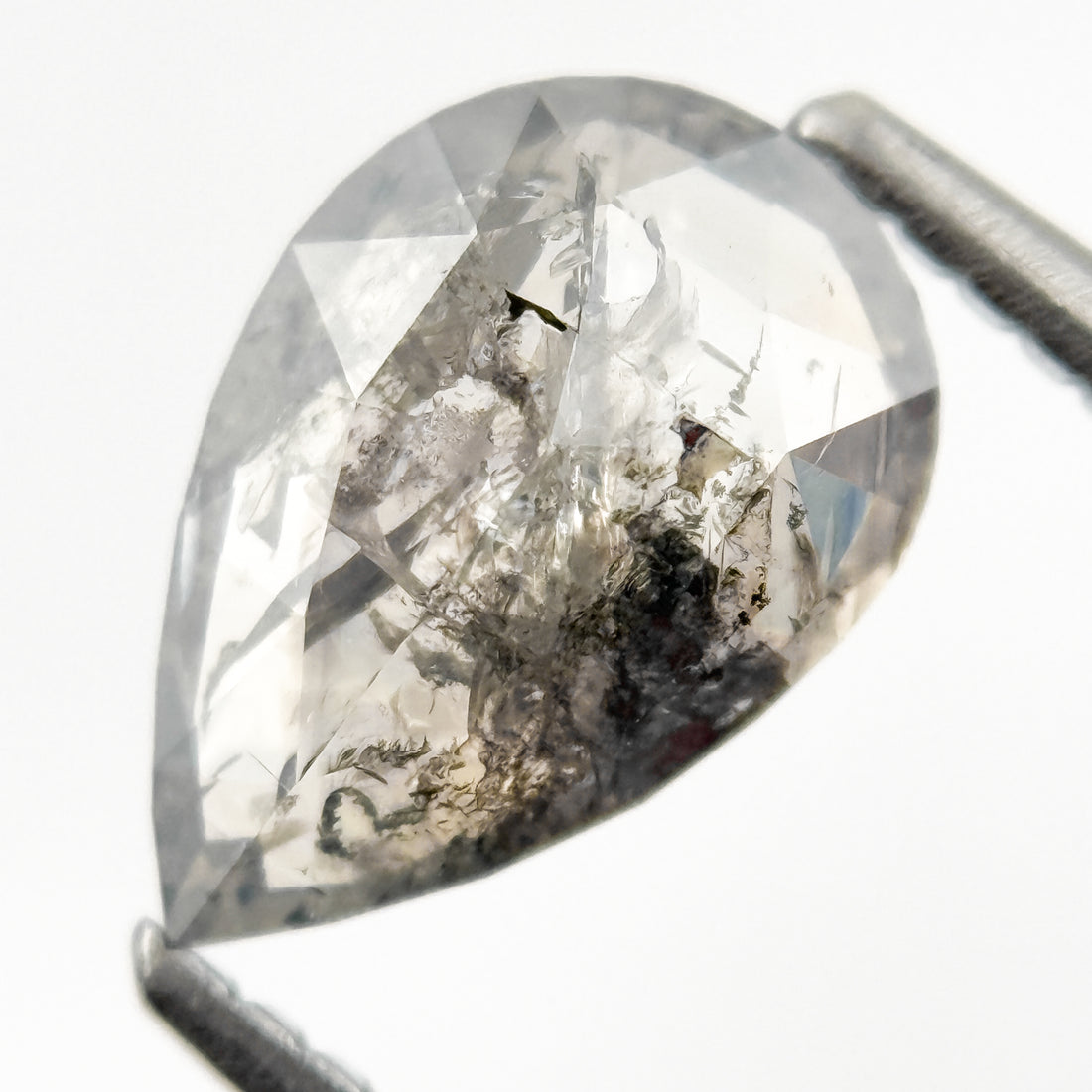 1.33 Ct Pear Rose Cut Grey Natural Salt and Pepper Diamond