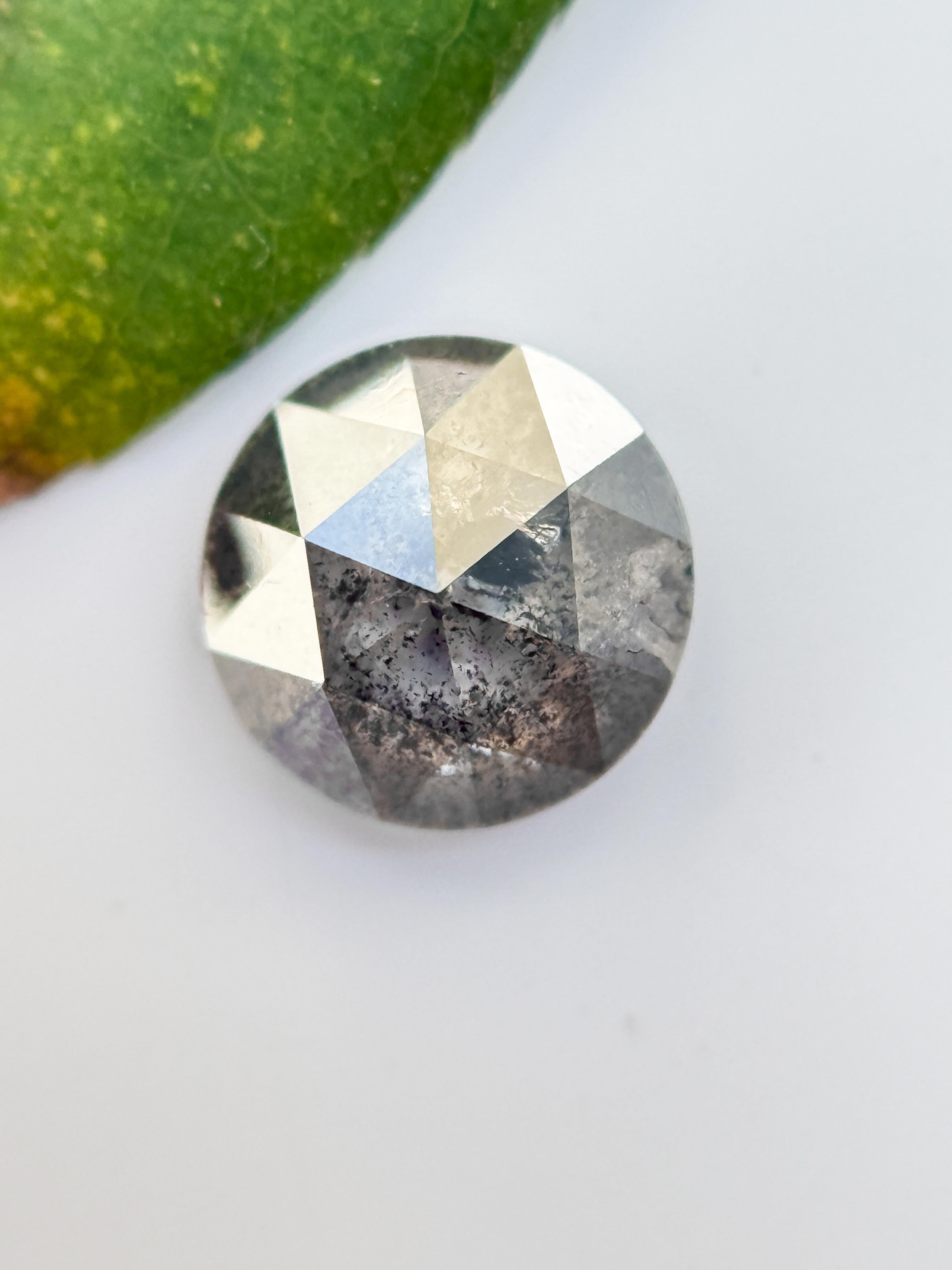 0.67 Ct Round Rose Cut Grey Natural Salt and Pepper Diamond