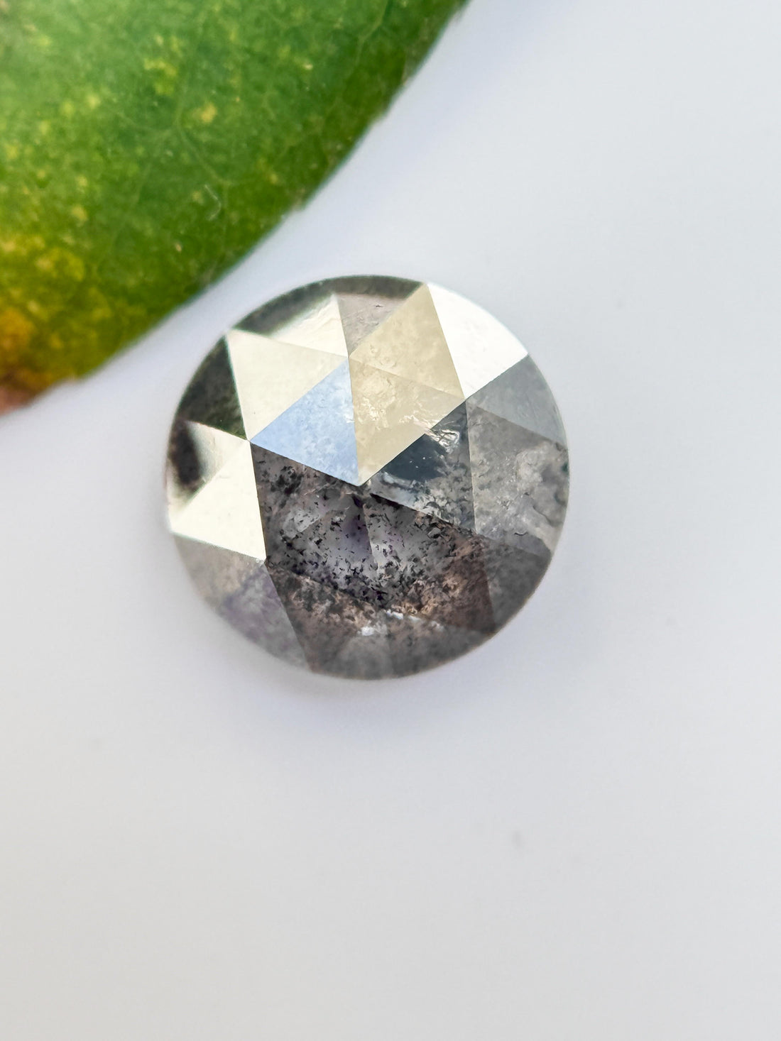 0.67 Ct Round Rose Cut Grey Natural Salt and Pepper Diamond