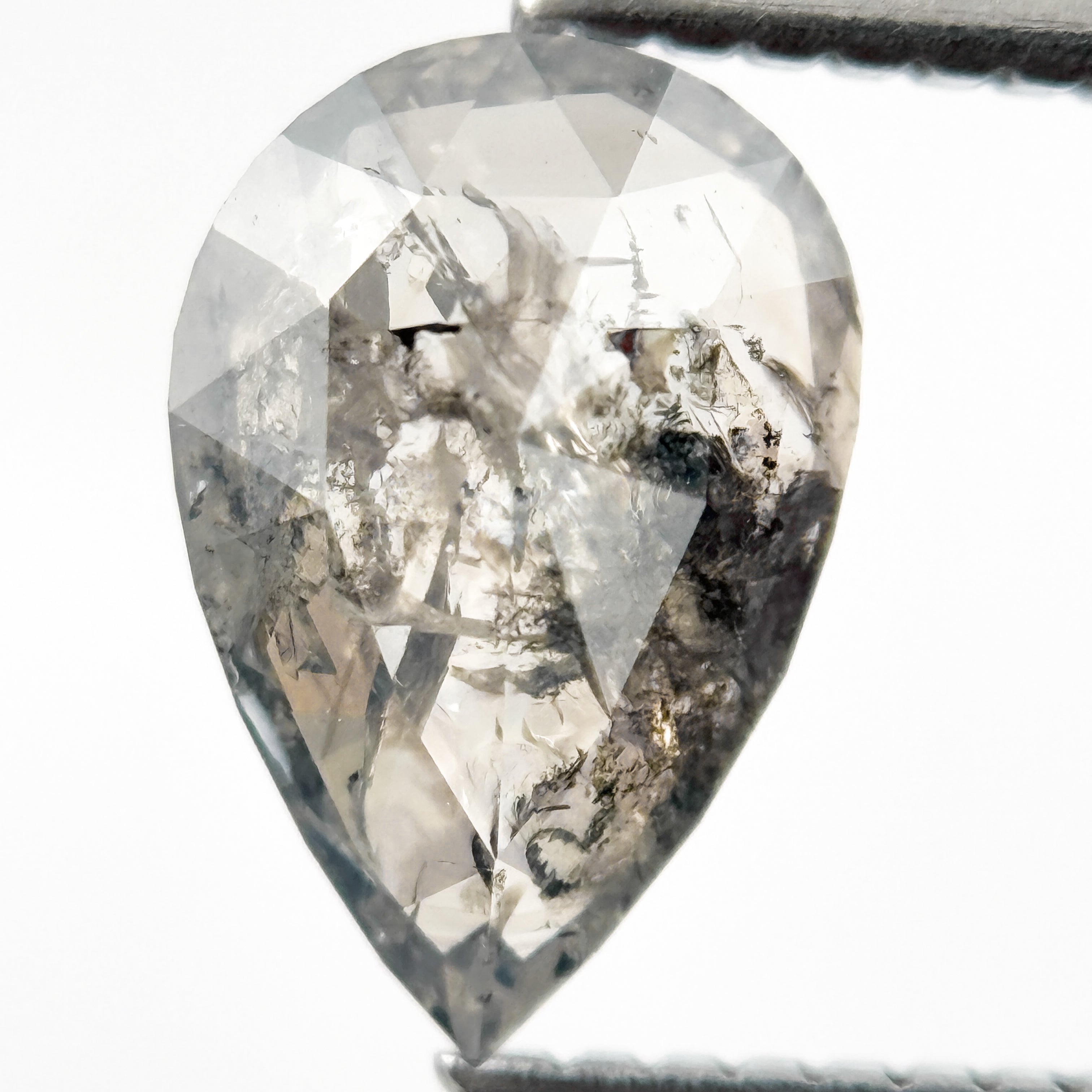 1.33 Ct Pear Rose Cut Grey Natural Salt and Pepper Diamond