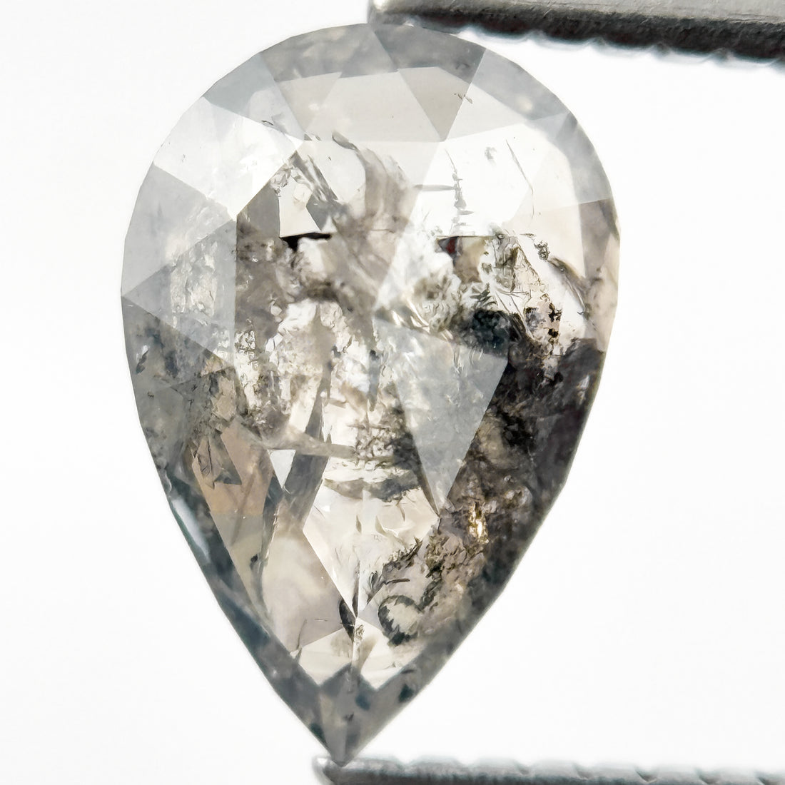 1.33 Ct Pear Rose Cut Grey Natural Salt and Pepper Diamond