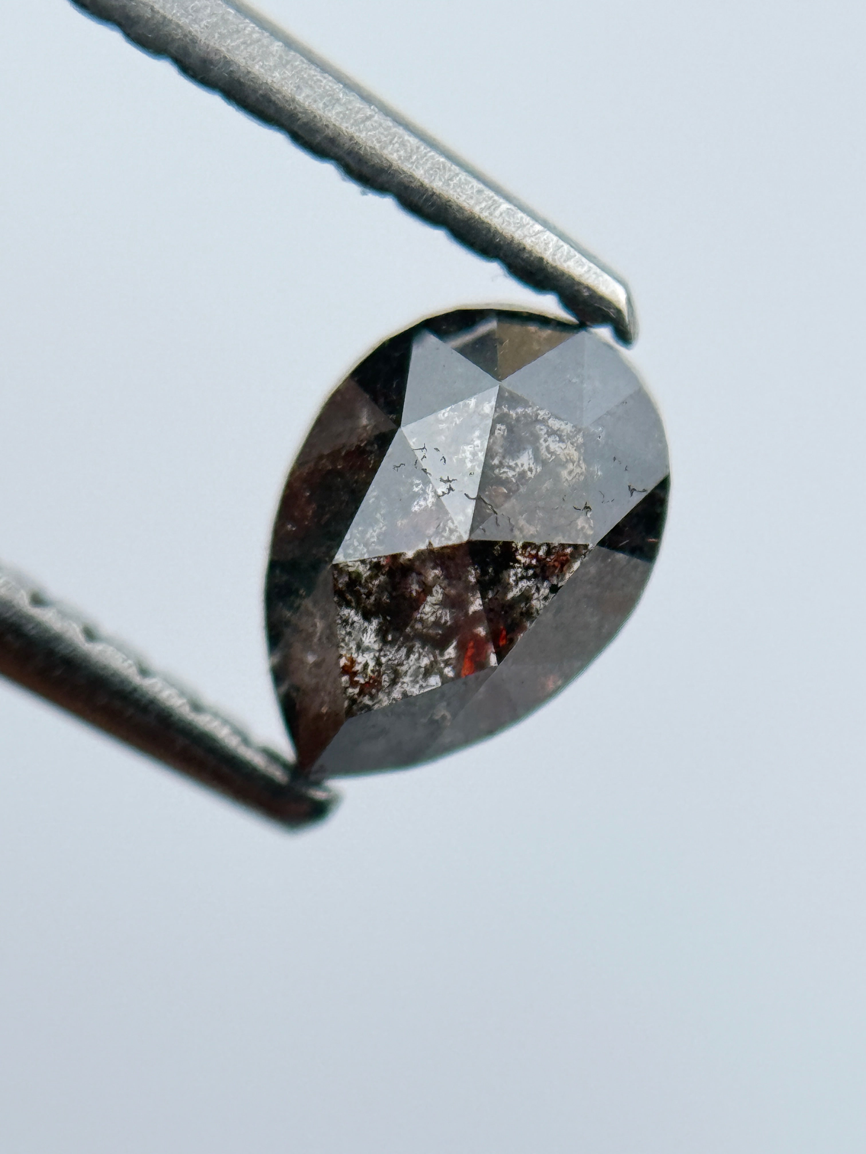 0.83 Ct Pear Rose Cut Grey Natural Salt and Pepper Diamond