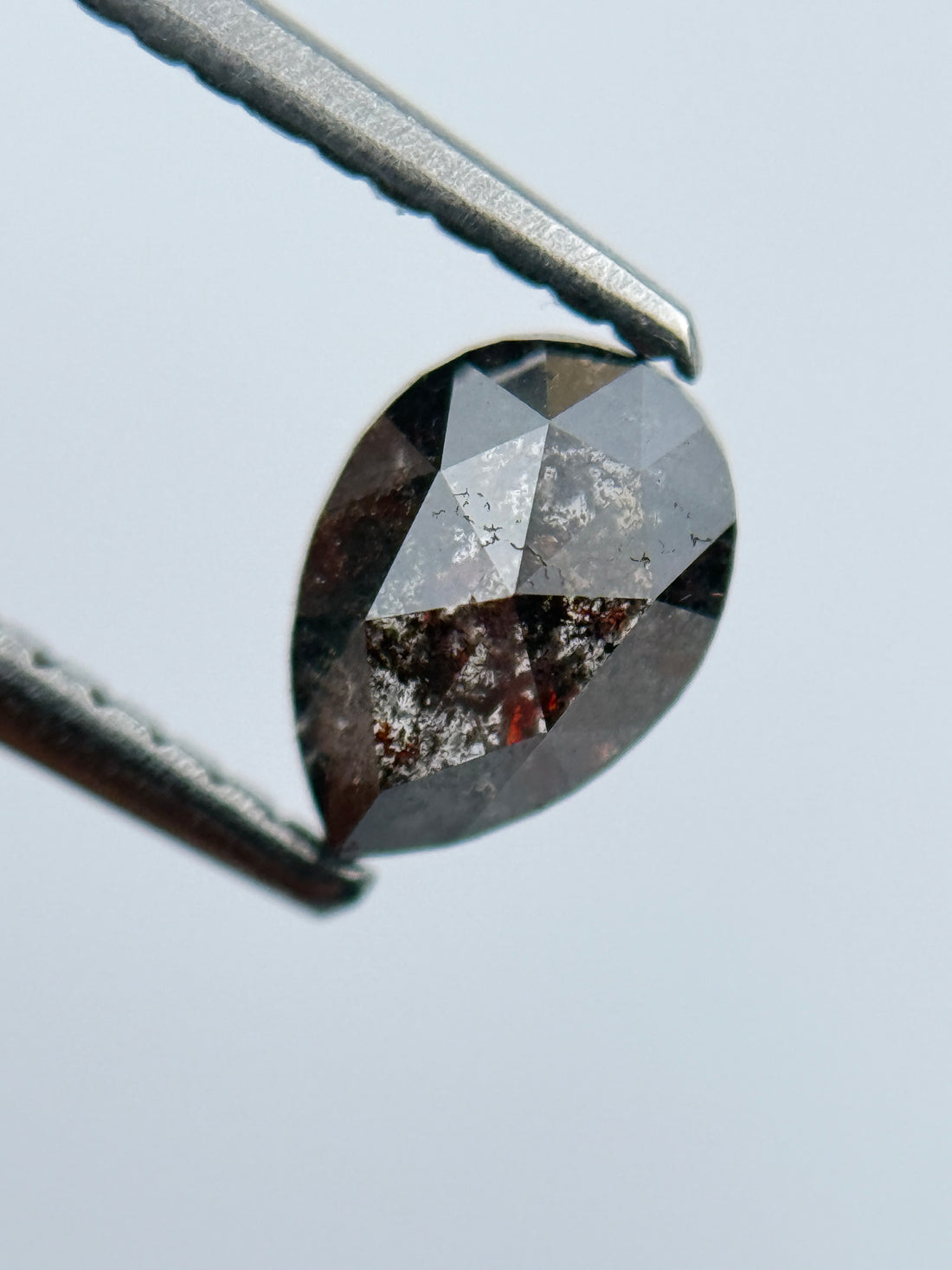 0.83 Ct Pear Rose Cut Grey Natural Salt and Pepper Diamond