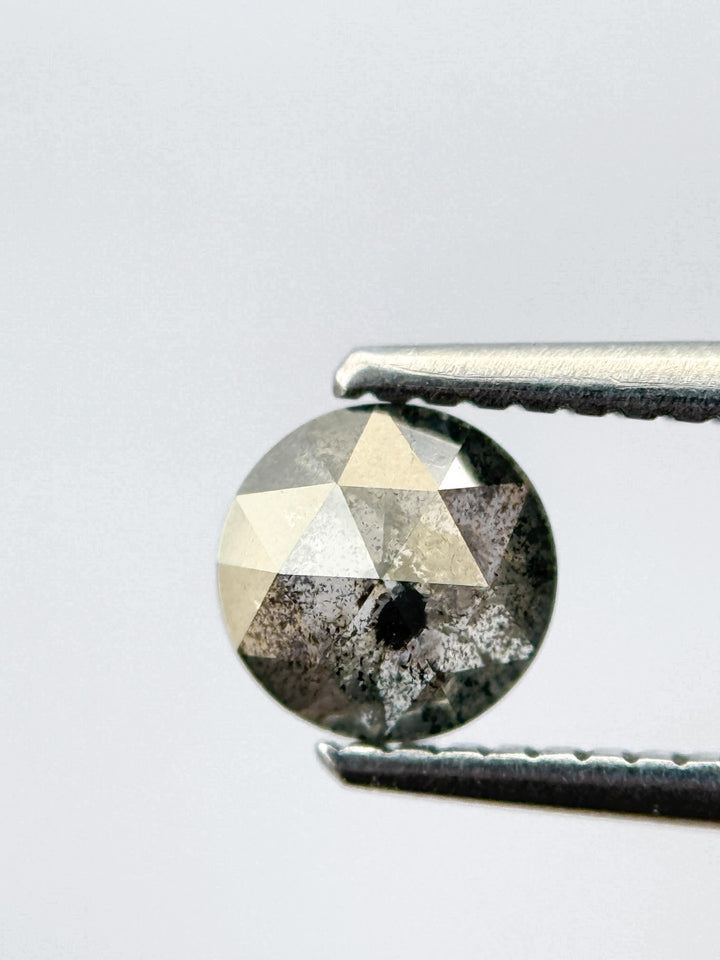 0.67 Ct Round Rose Cut Grey Natural Salt and Pepper Diamond