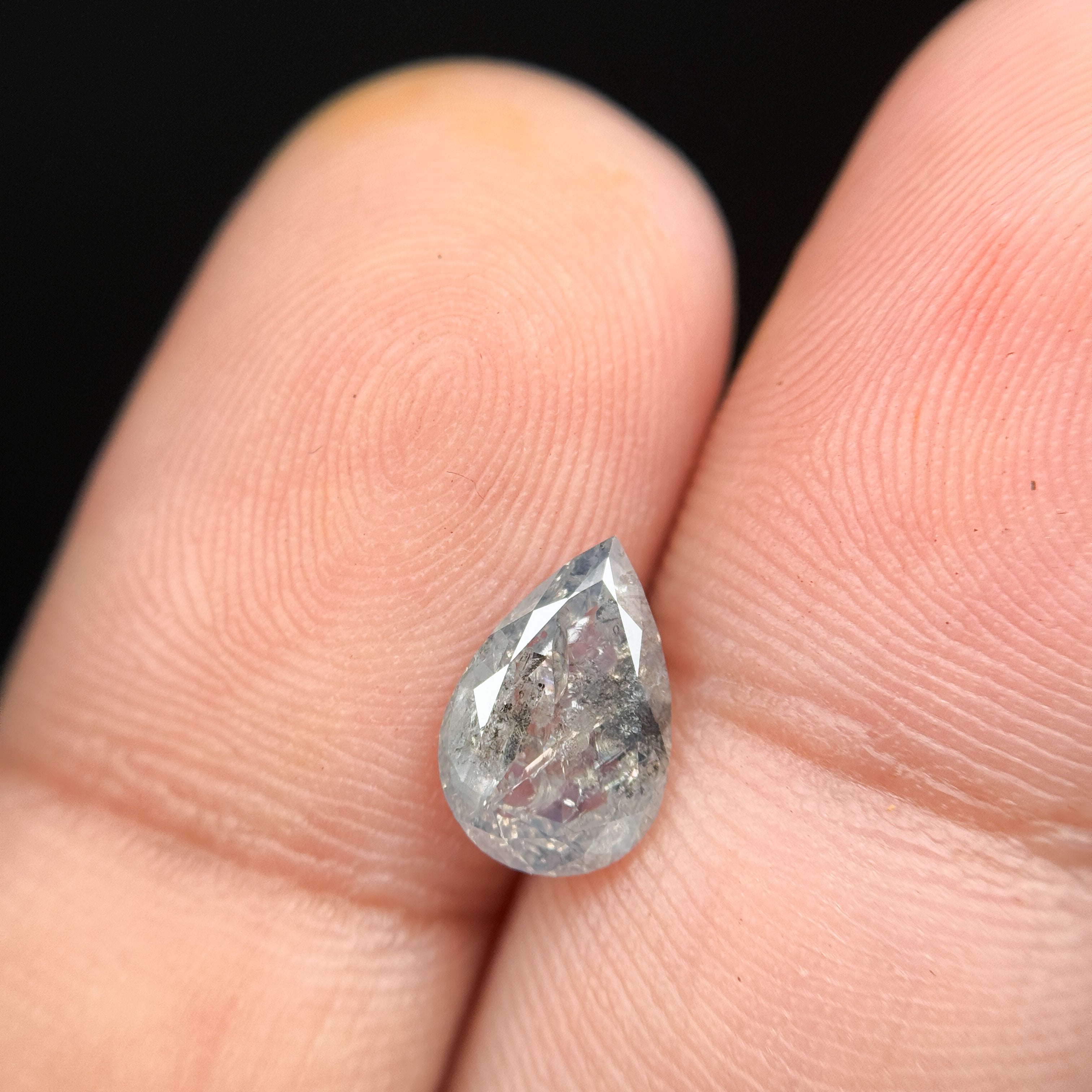 1.33 Ct Pear Rose Cut Grey Natural Salt and Pepper Diamond