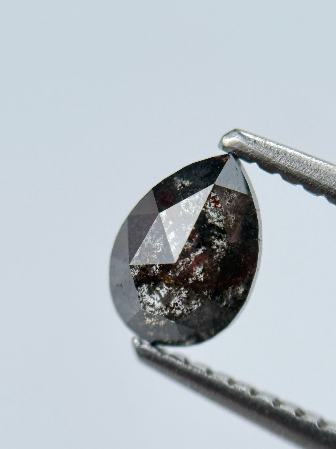 0.83 Ct Pear Rose Cut Grey Natural Salt and Pepper Diamond