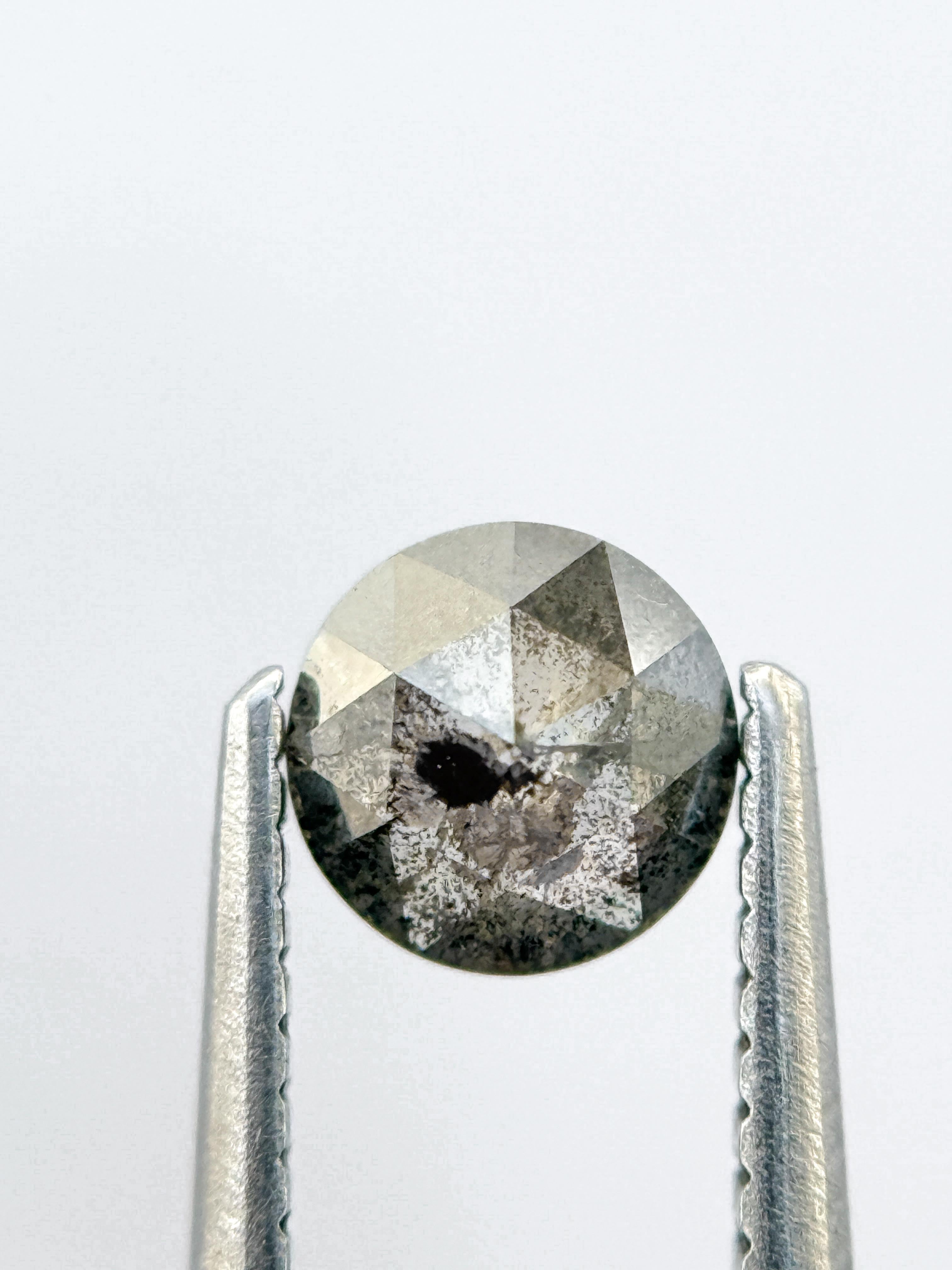 0.67 Ct Round Rose Cut Grey Natural Salt and Pepper Diamond