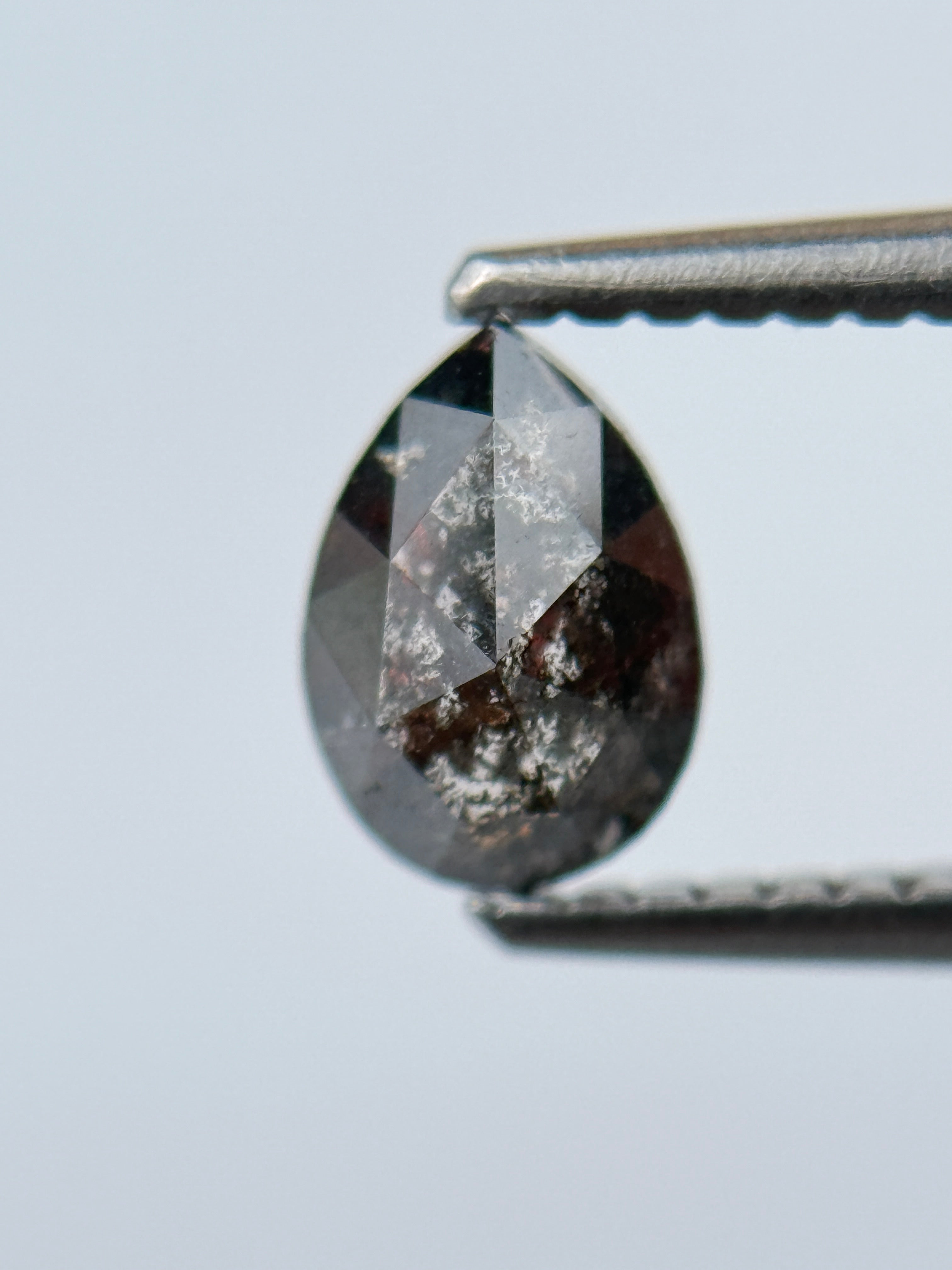 0.83 Ct Pear Rose Cut Grey Natural Salt and Pepper Diamond