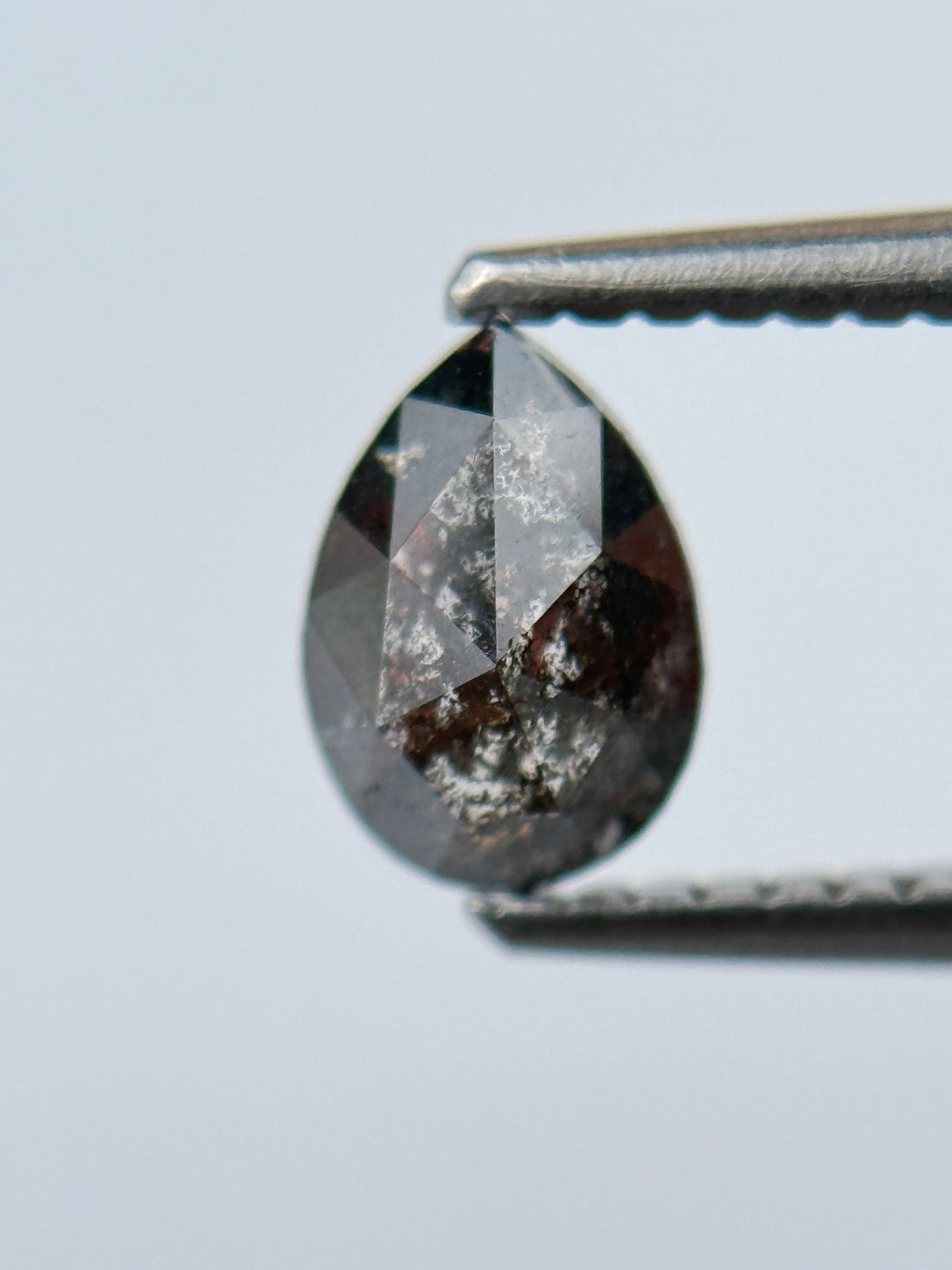 0.83 Ct Pear Rose Cut Grey Natural Salt and Pepper Diamond