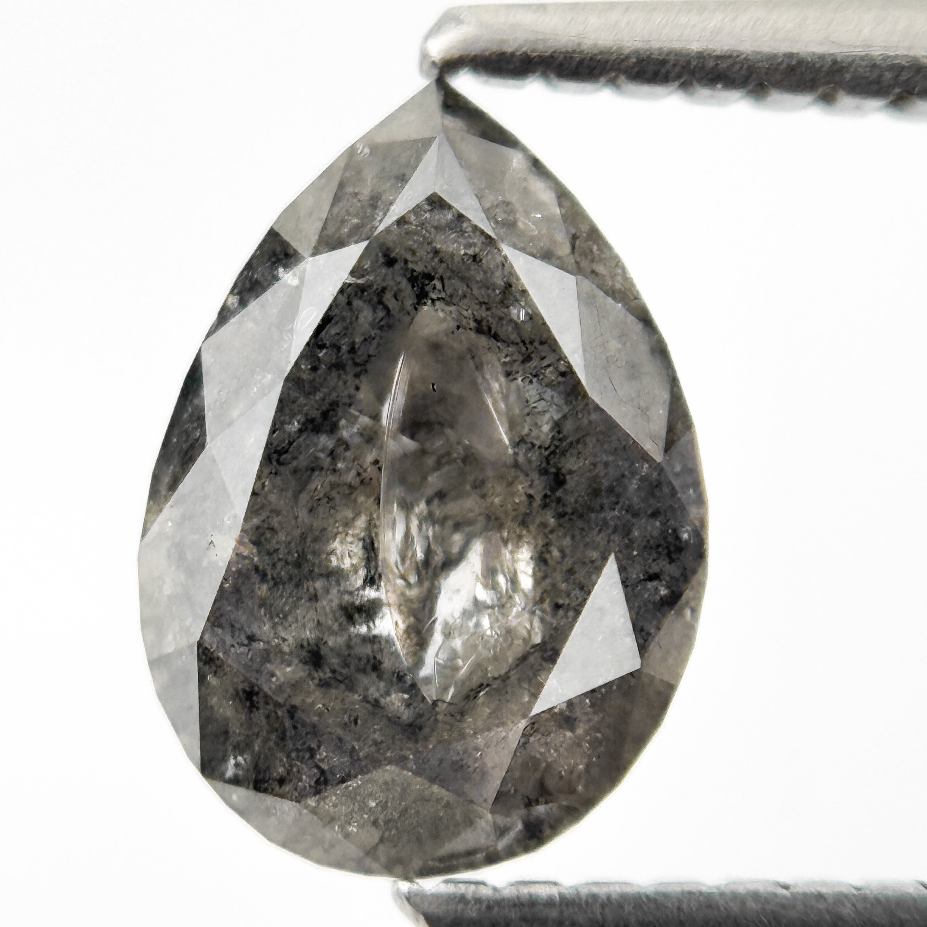 1.88 Ct Pear Rose Cut Grey Natural Salt and Pepper Diamond