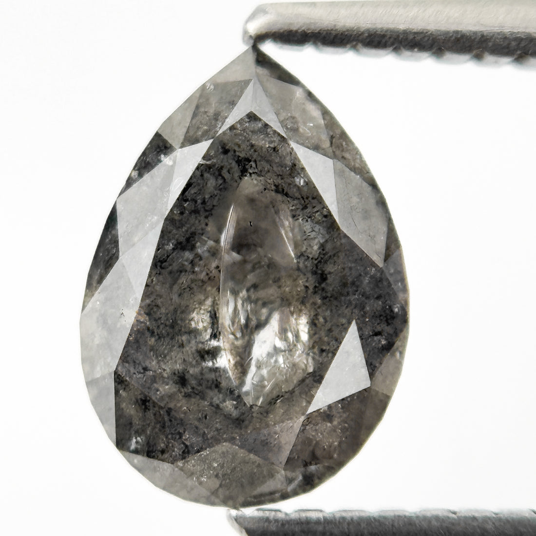 1.88 Ct Pear Rose Cut Grey Natural Salt and Pepper Diamond