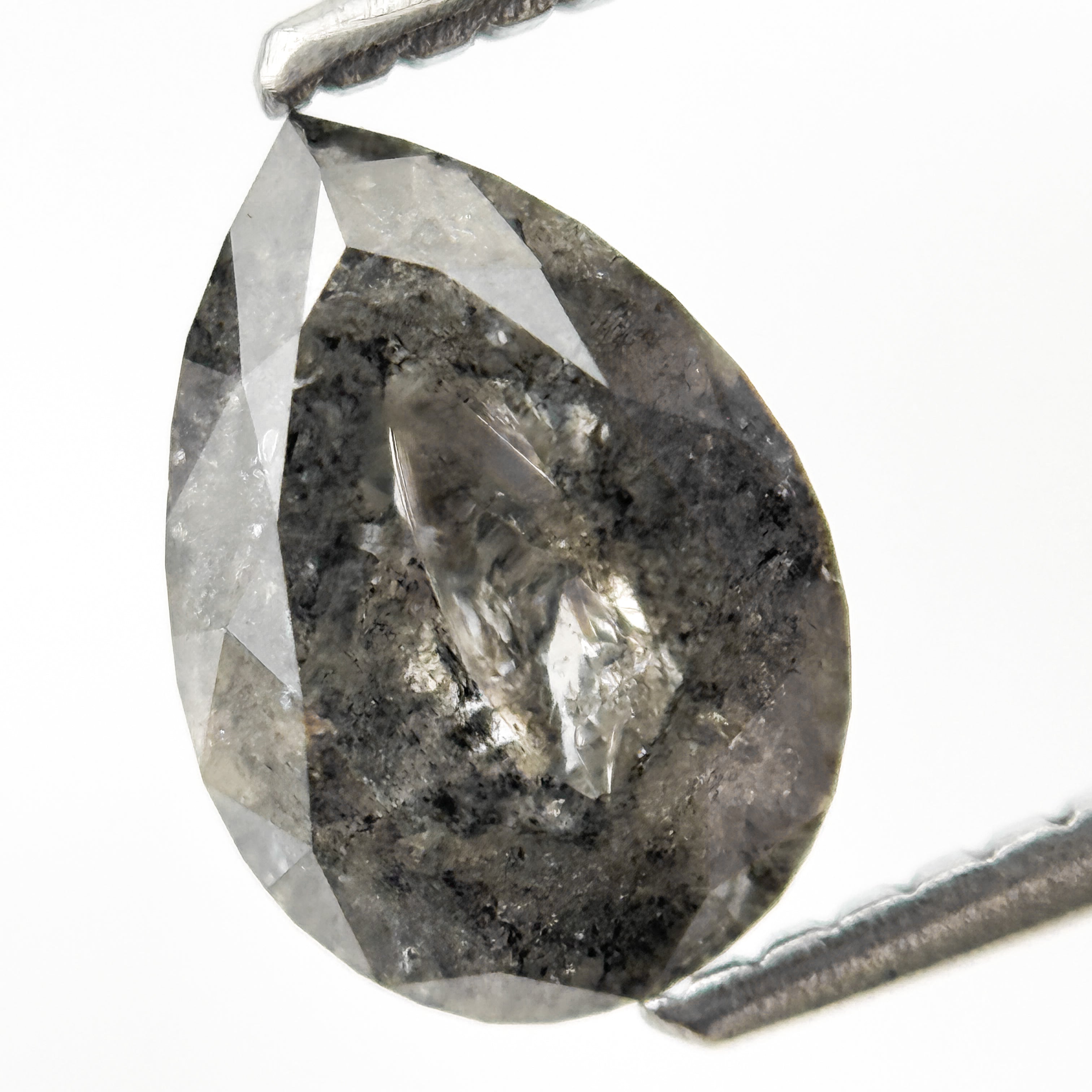 1.88 Ct Pear Rose Cut Grey Natural Salt and Pepper Diamond