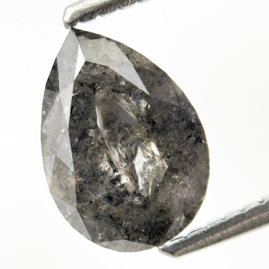 1.88 Ct Pear Rose Cut Grey Natural Salt and Pepper Diamond