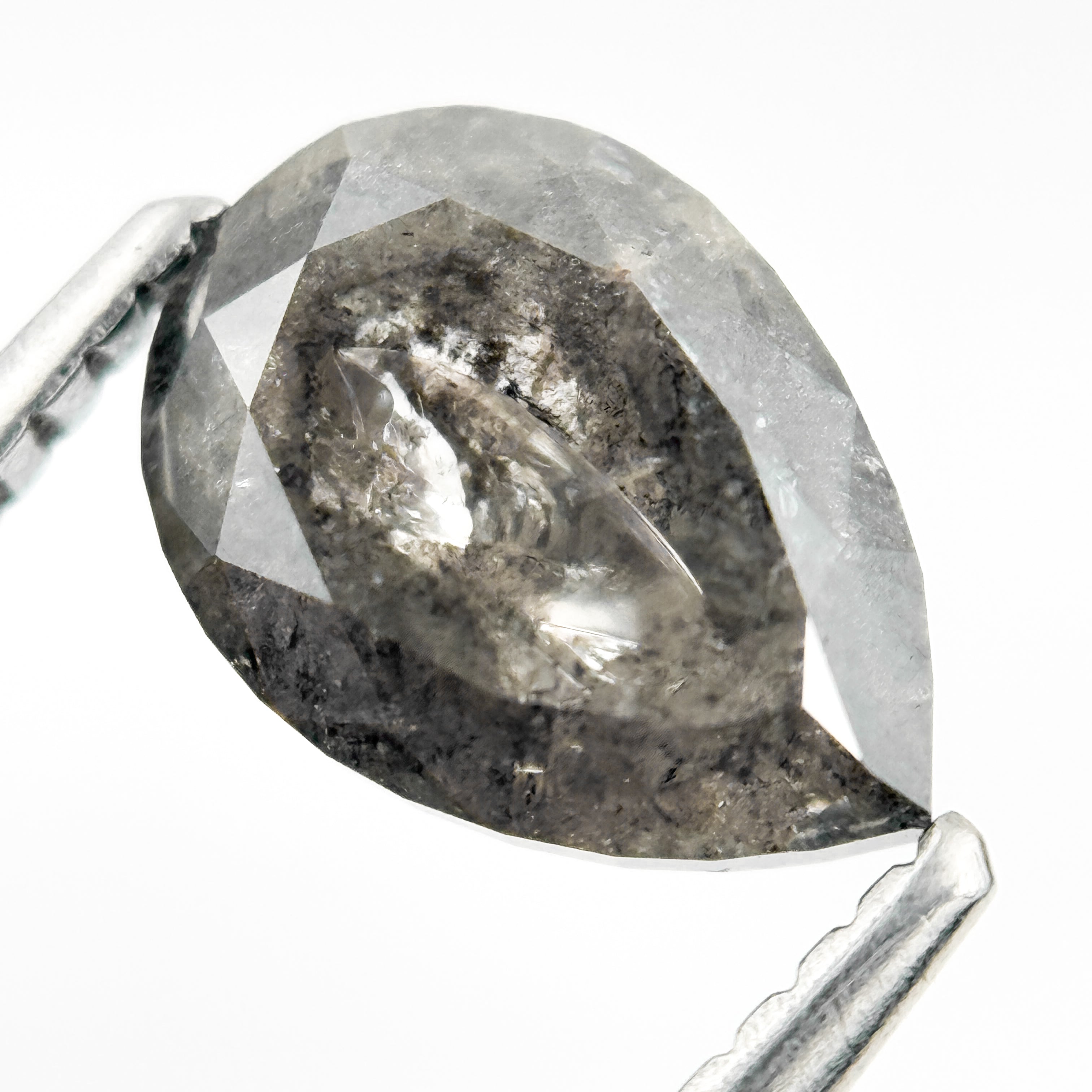 1.88 Ct Pear Rose Cut Grey Natural Salt and Pepper Diamond
