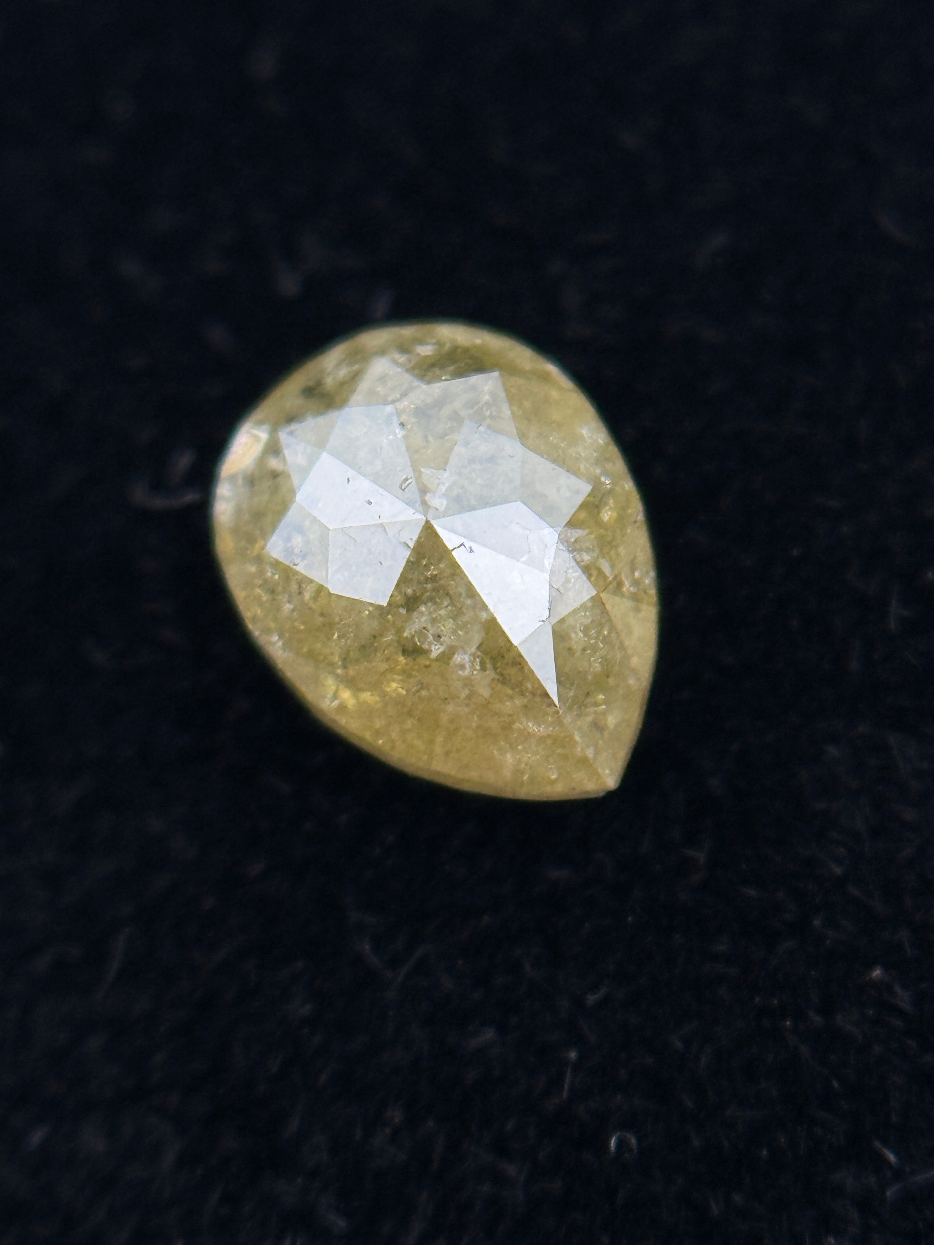 0.62 Ct Pear Rose Cut Yellow Natural Salt and Pepper Diamond