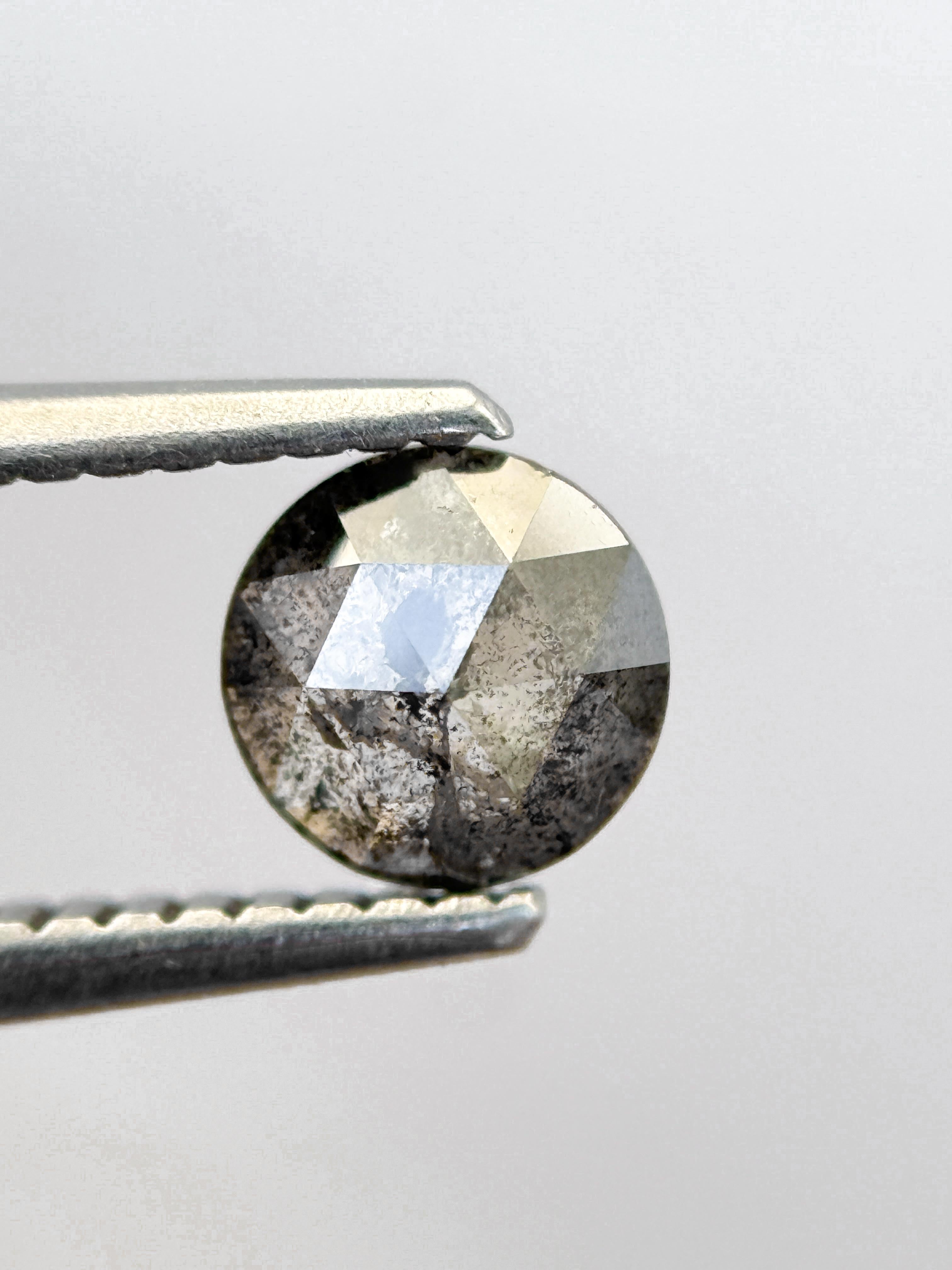 0.67 Ct Round Rose Cut Grey Natural Salt and Pepper Diamond