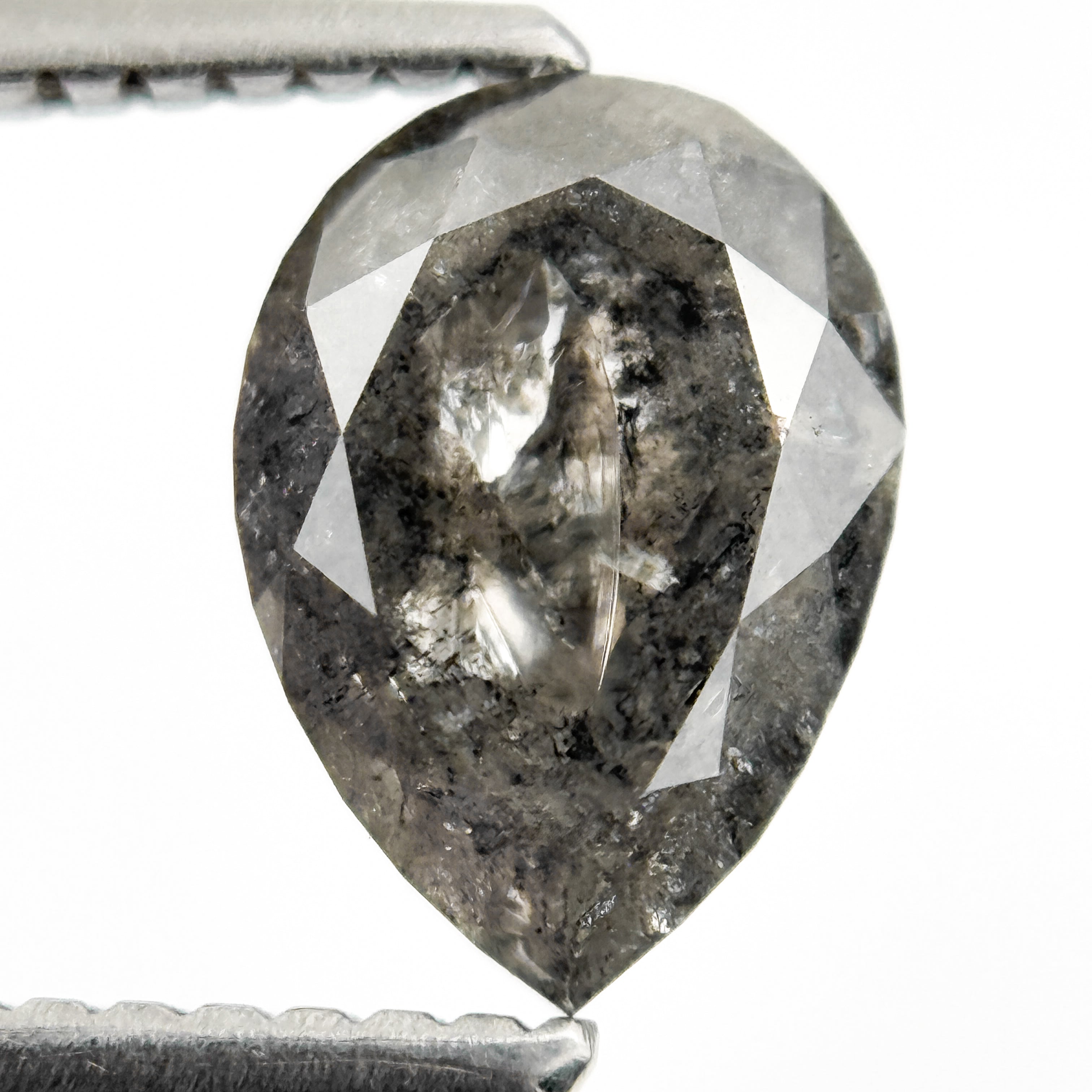 1.88 Ct Pear Rose Cut Grey Natural Salt and Pepper Diamond