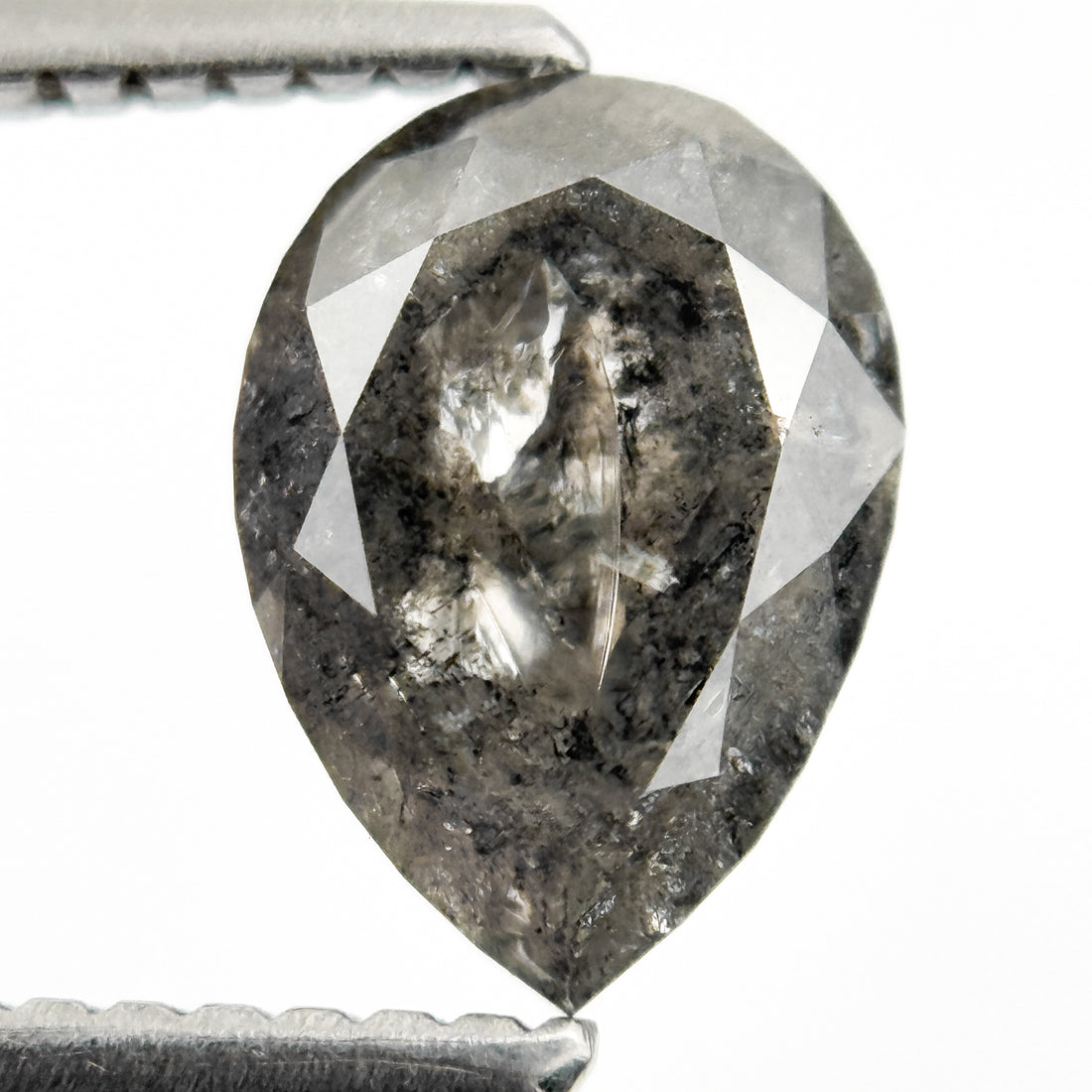 1.88 Ct Pear Rose Cut Grey Natural Salt and Pepper Diamond