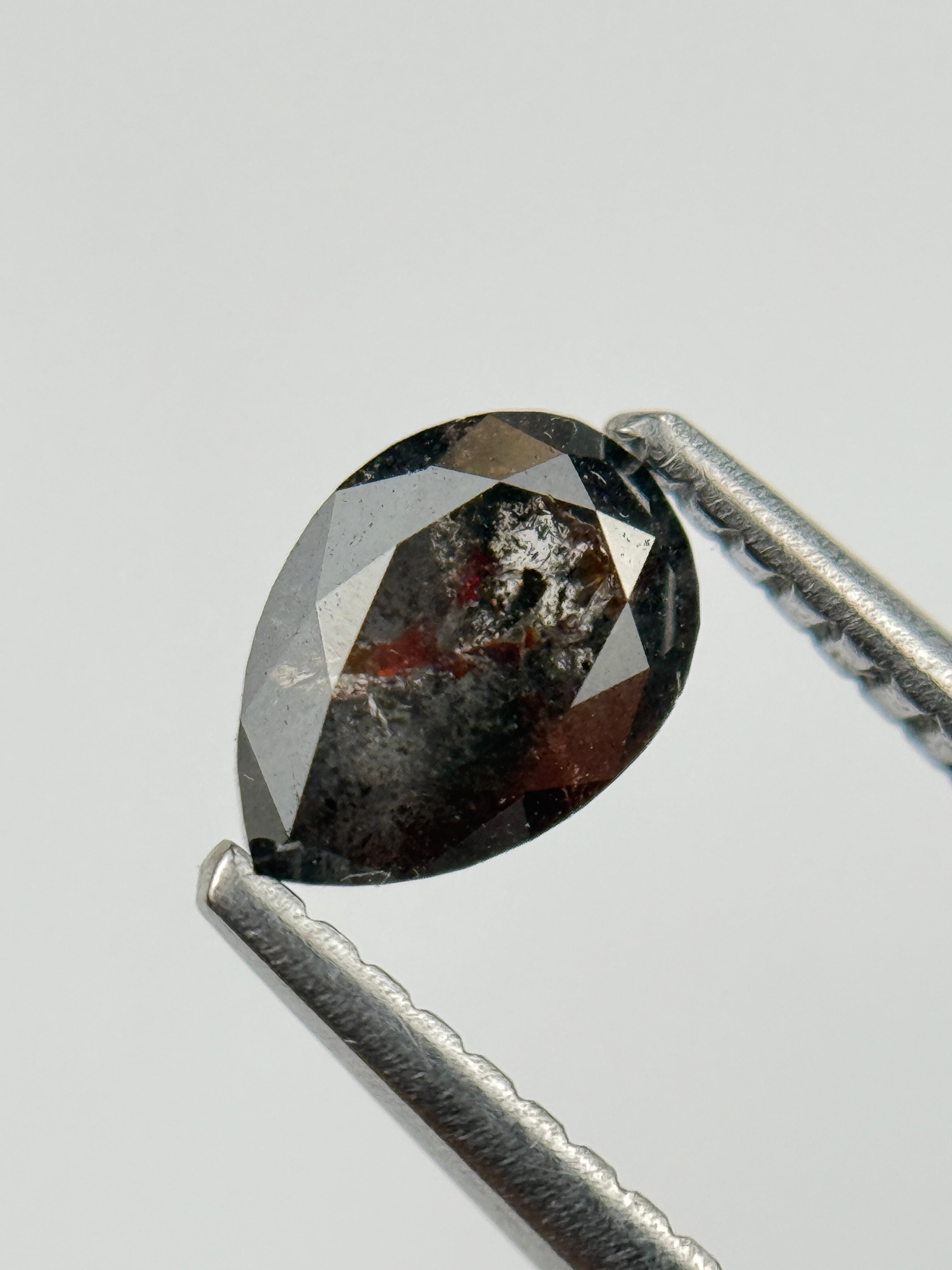 0.83 Ct Pear Rose Cut Grey Natural Salt and Pepper Diamond
