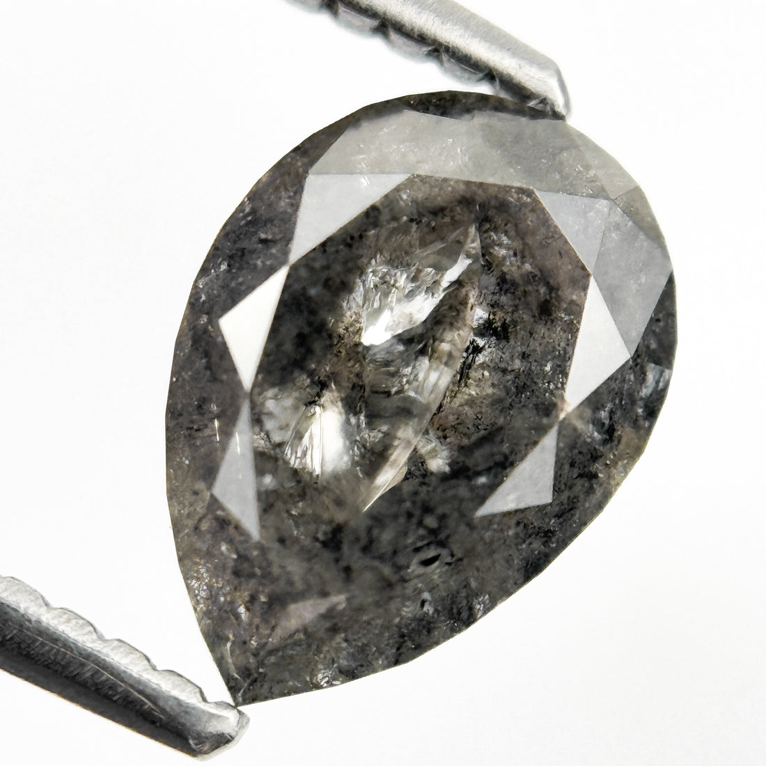 1.88 Ct Pear Rose Cut Grey Natural Salt and Pepper Diamond