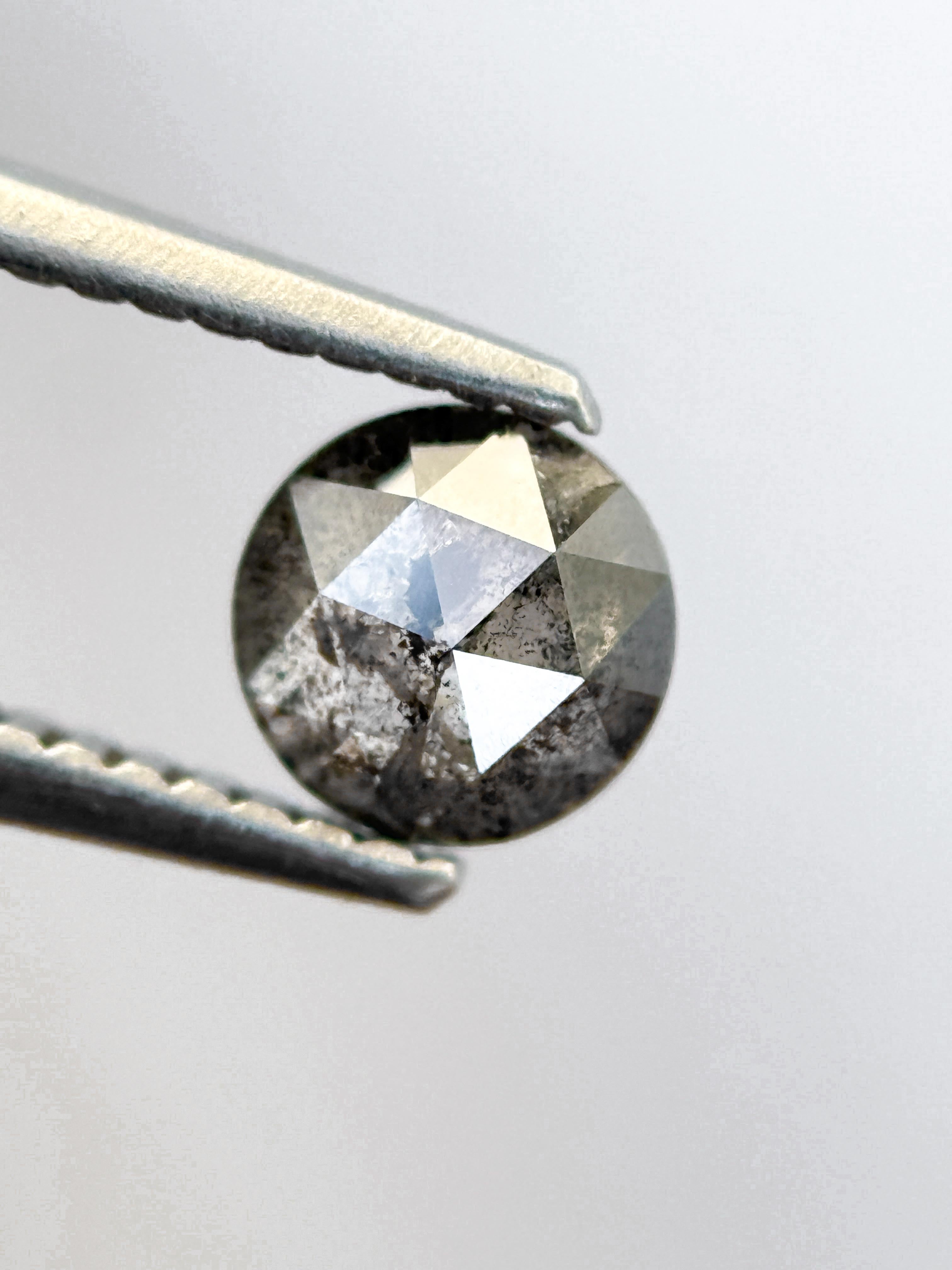 0.67 Ct Round Rose Cut Grey Natural Salt and Pepper Diamond