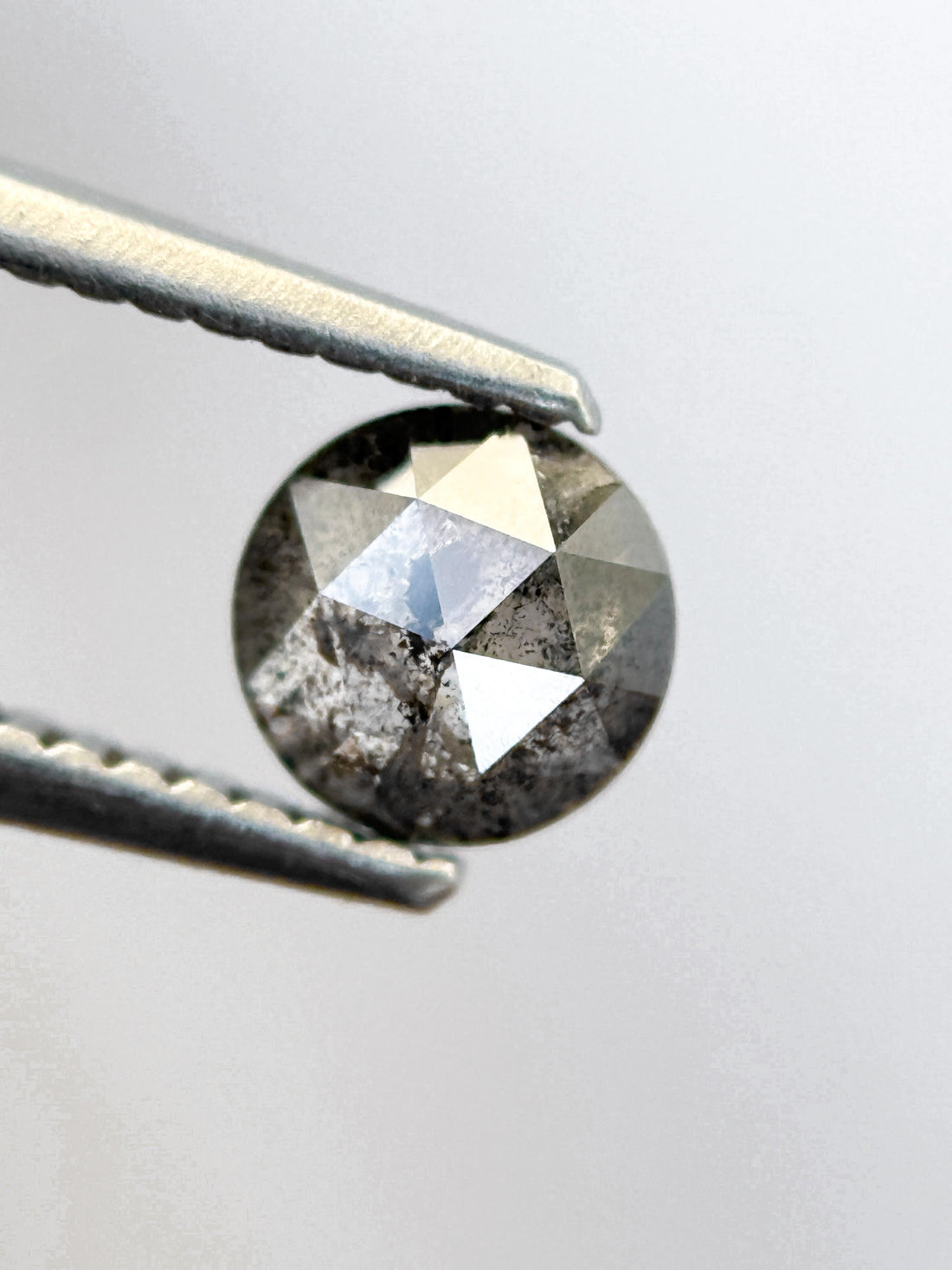 0.67 Ct Round Rose Cut Grey Natural Salt and Pepper Diamond