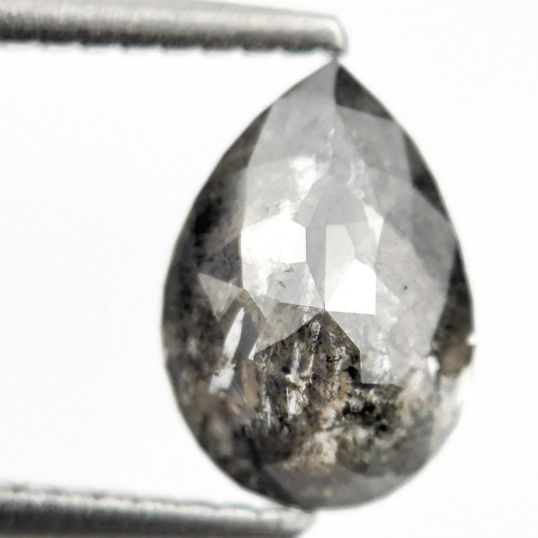 1.88 Ct Pear Rose Cut Grey Natural Salt and Pepper Diamond