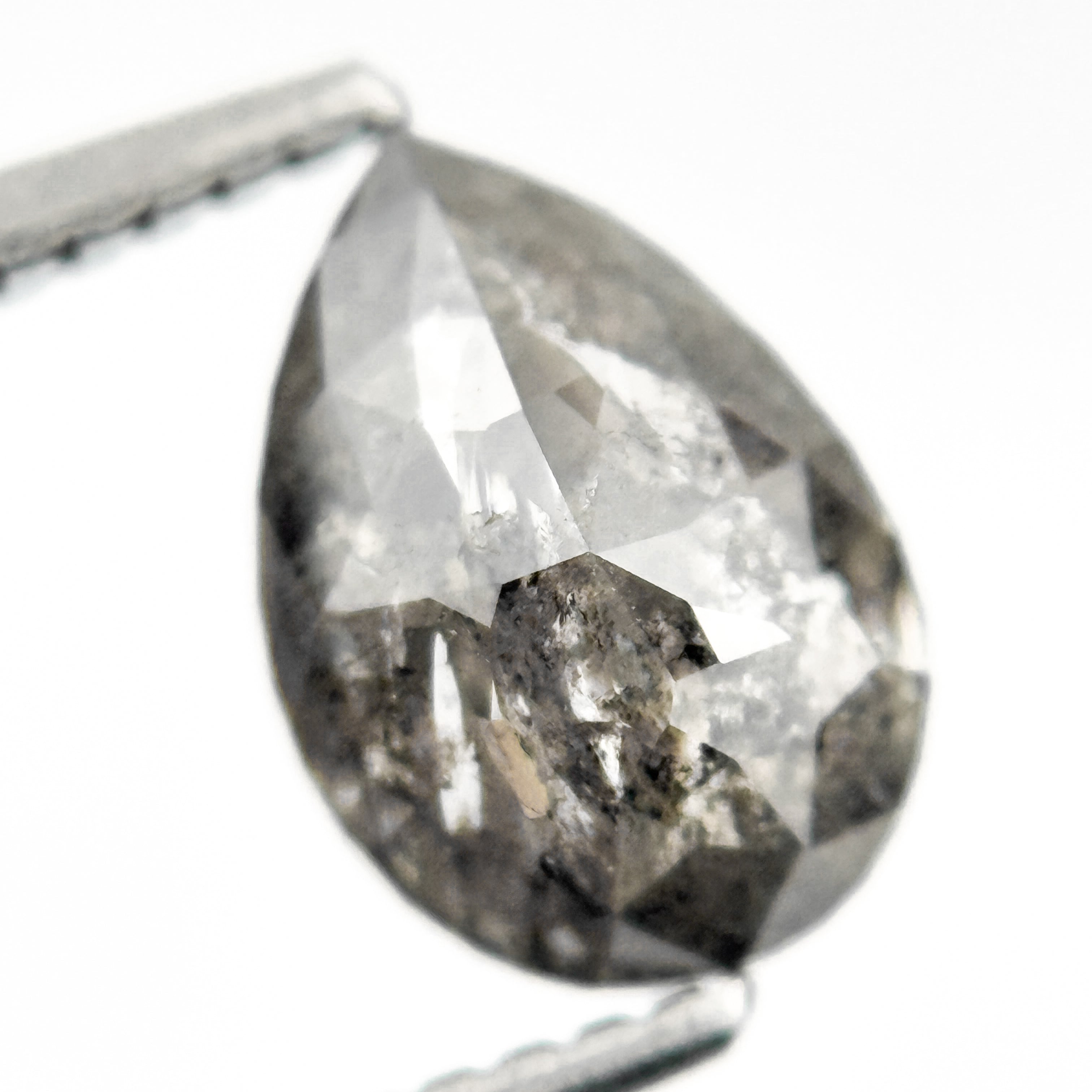 1.88 Ct Pear Rose Cut Grey Natural Salt and Pepper Diamond