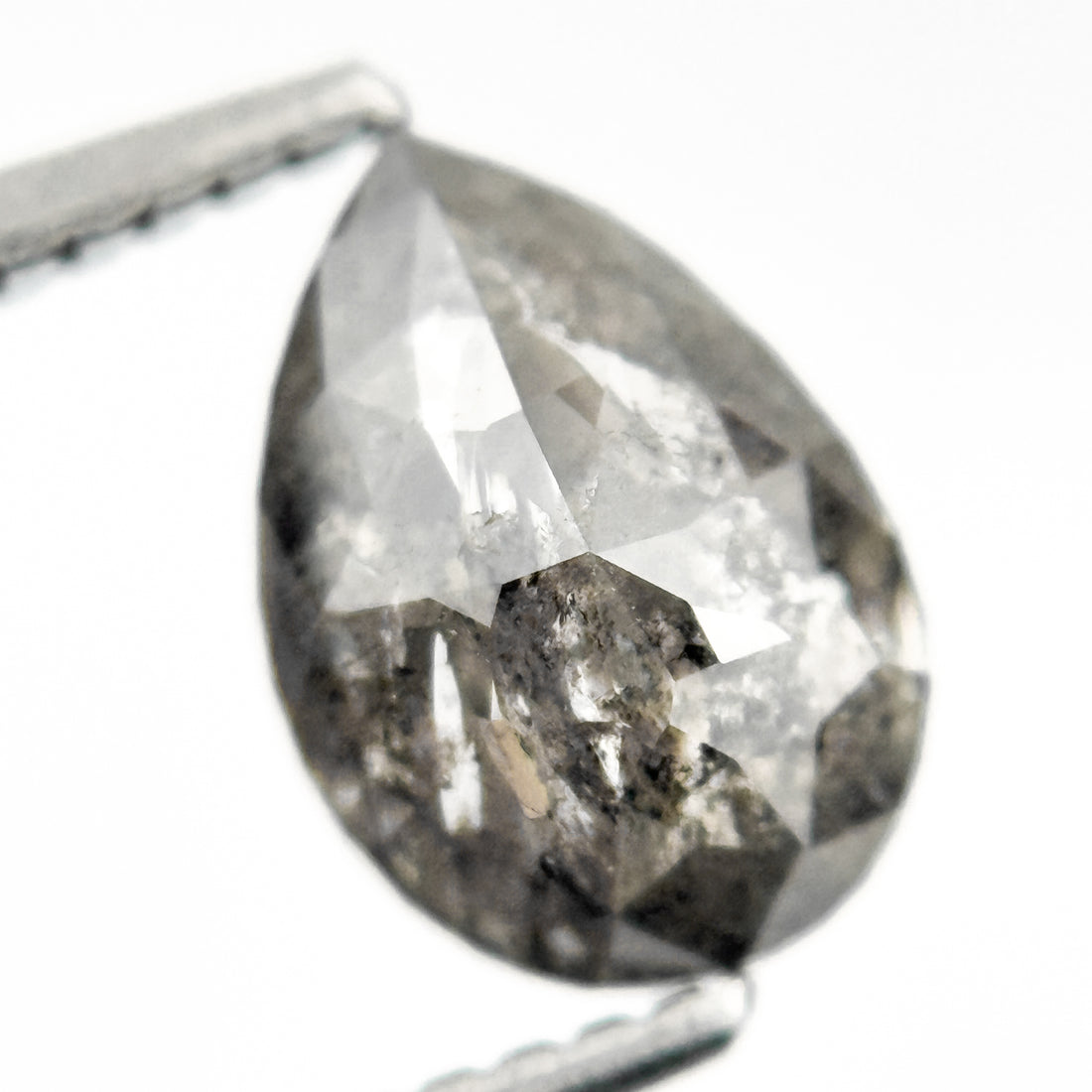 1.88 Ct Pear Rose Cut Grey Natural Salt and Pepper Diamond