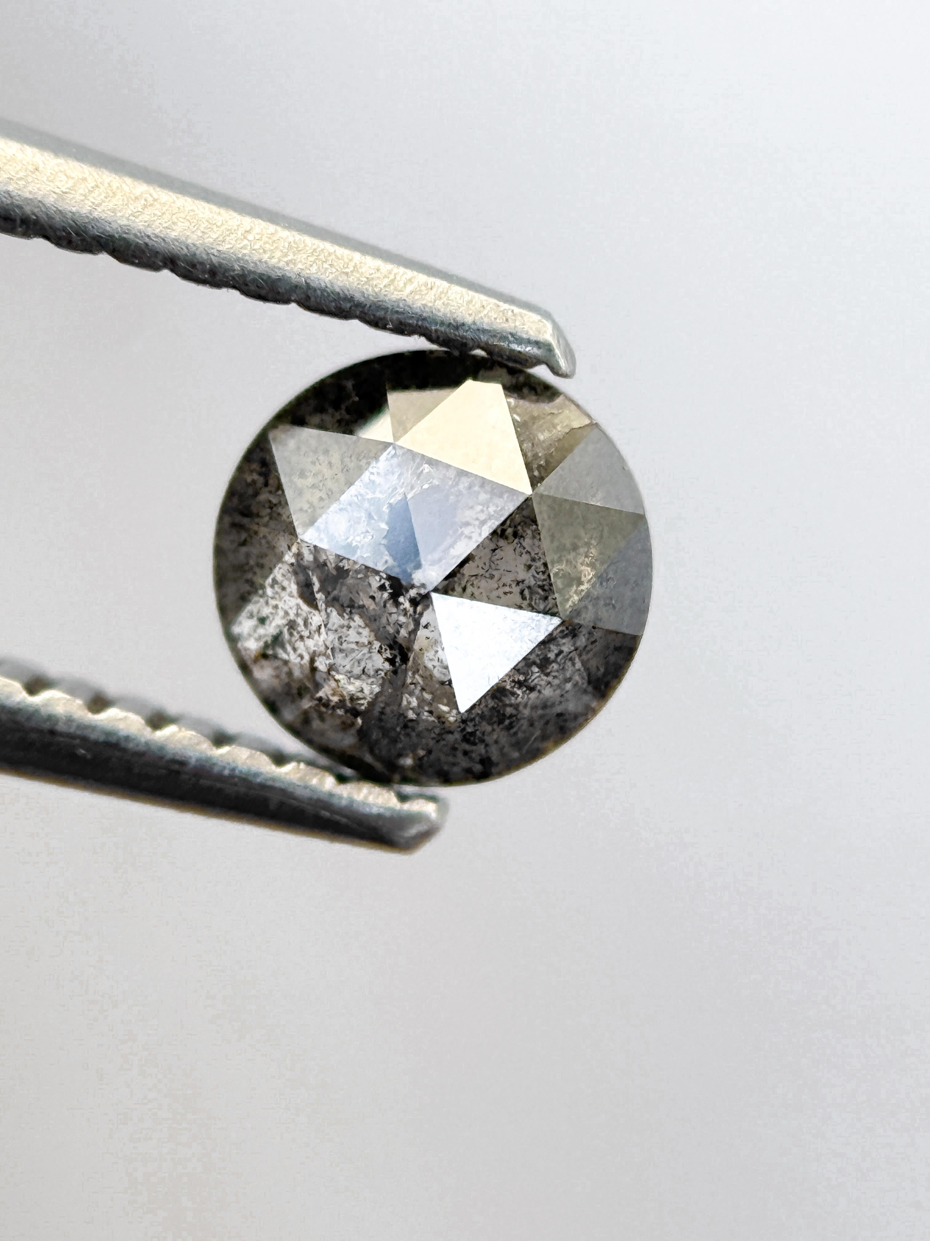 0.67 Ct Round Rose Cut Grey Natural Salt and Pepper Diamond