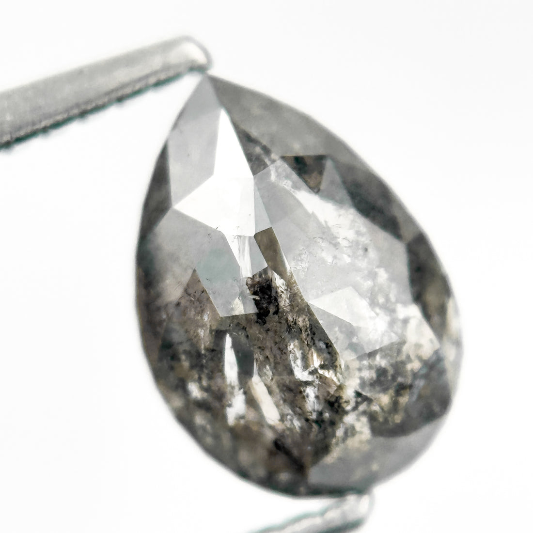 1.88 Ct Pear Rose Cut Grey Natural Salt and Pepper Diamond