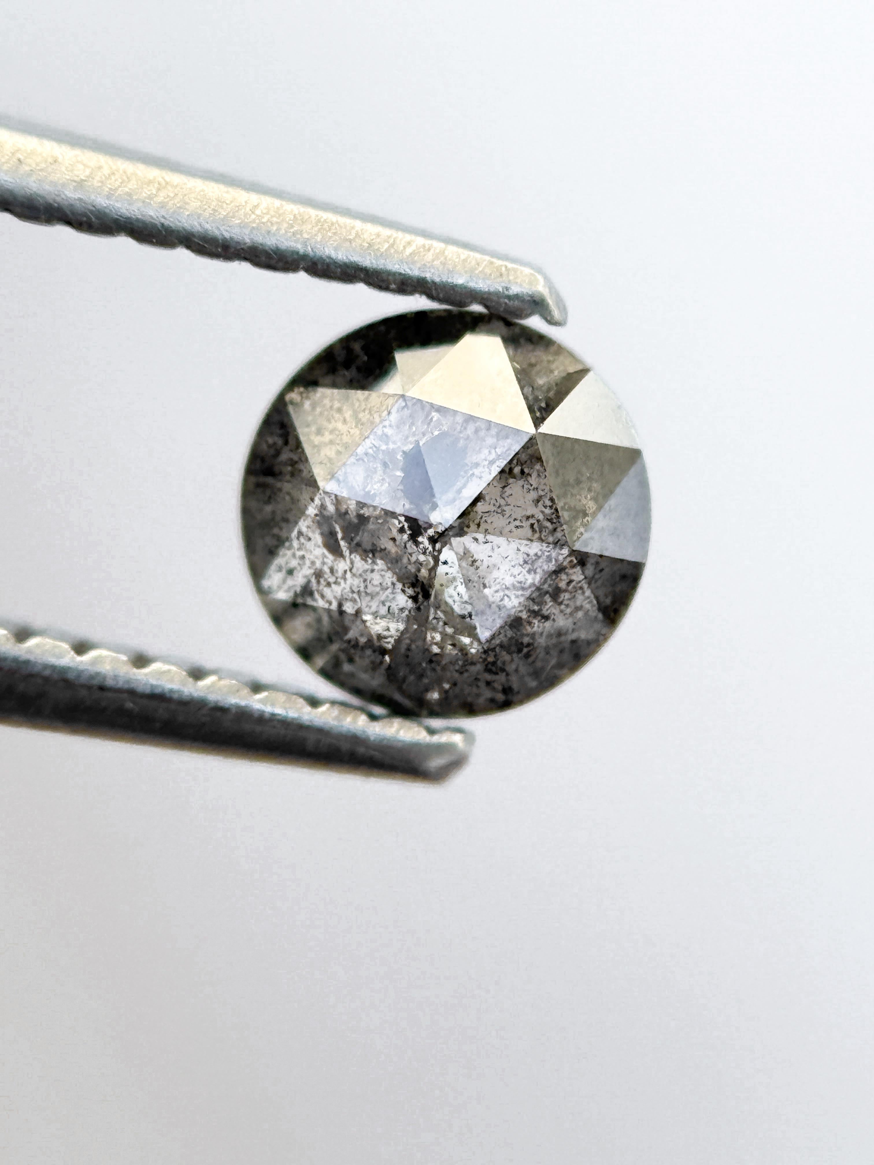 0.67 Ct Round Rose Cut Grey Natural Salt and Pepper Diamond