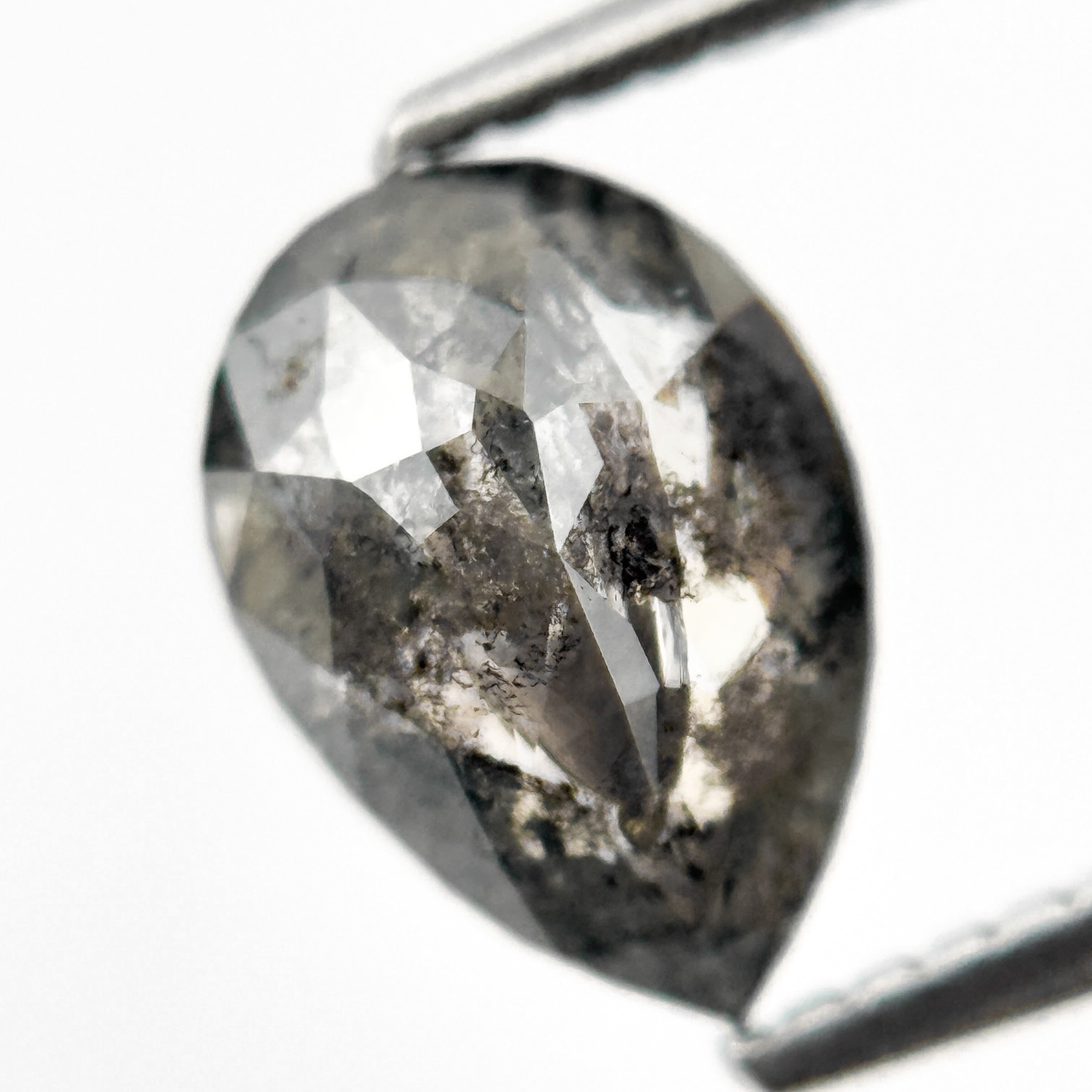 1.88 Ct Pear Rose Cut Grey Natural Salt and Pepper Diamond