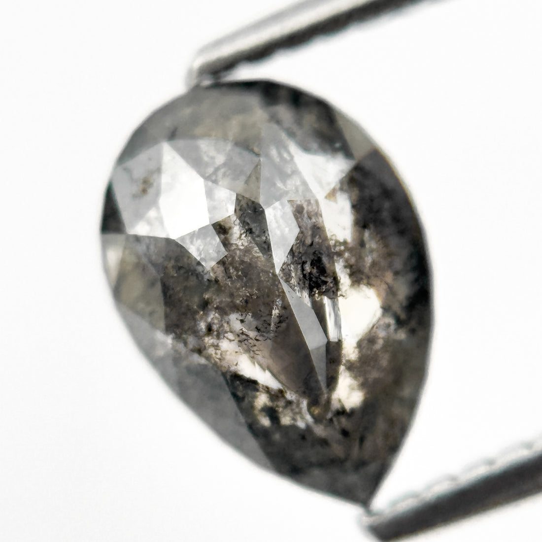 1.88 Ct Pear Rose Cut Grey Natural Salt and Pepper Diamond