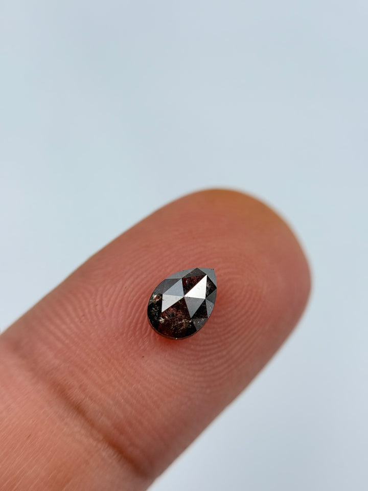 0.83 Ct Pear Rose Cut Grey Natural Salt and Pepper Diamond