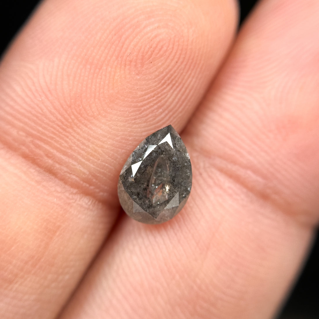 1.88 Ct Pear Rose Cut Grey Natural Salt and Pepper Diamond
