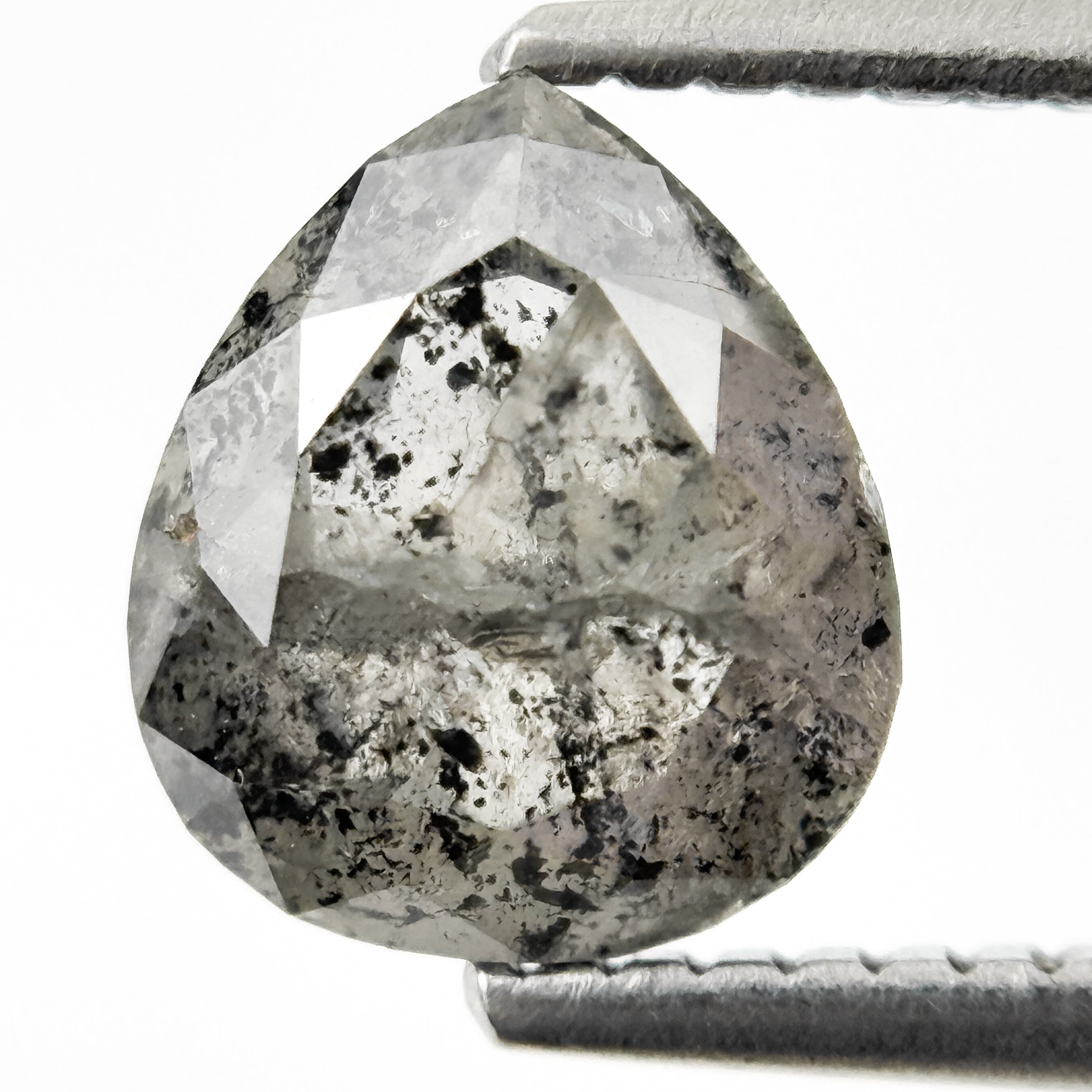 1.63 Ct Pear Rose Cut Grey Natural Galaxy Diamond