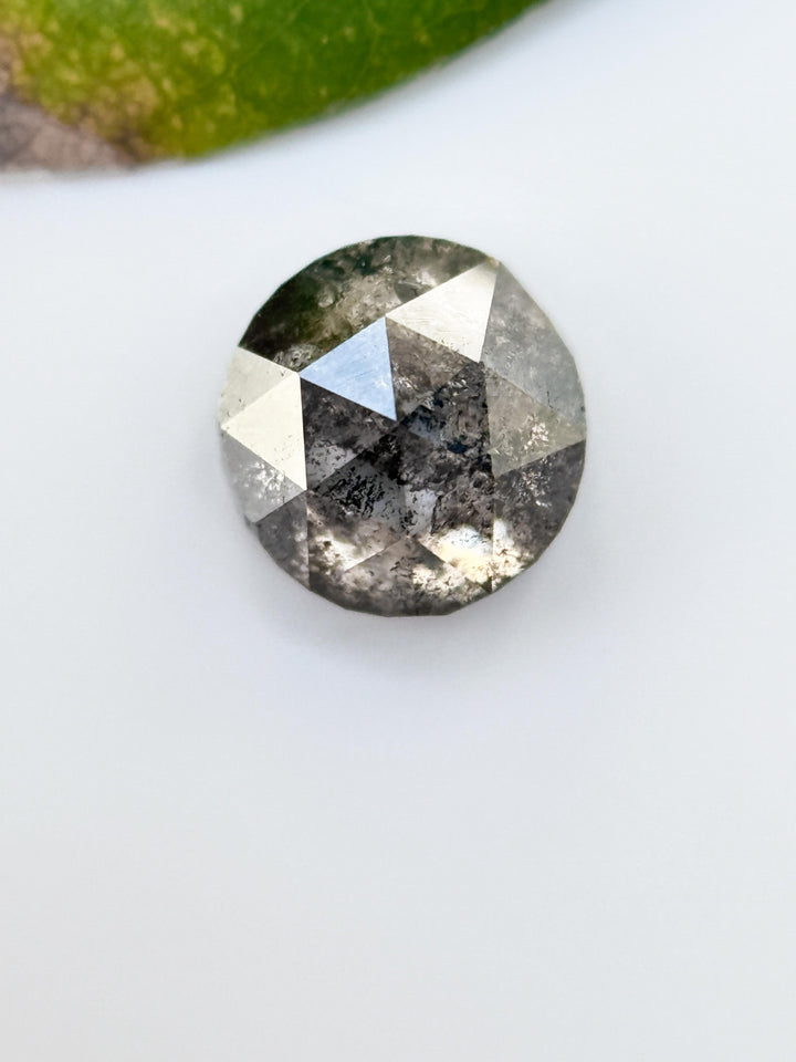 0.86 Ct Round Rose Cut Grey Natural Salt and Pepper Diamond