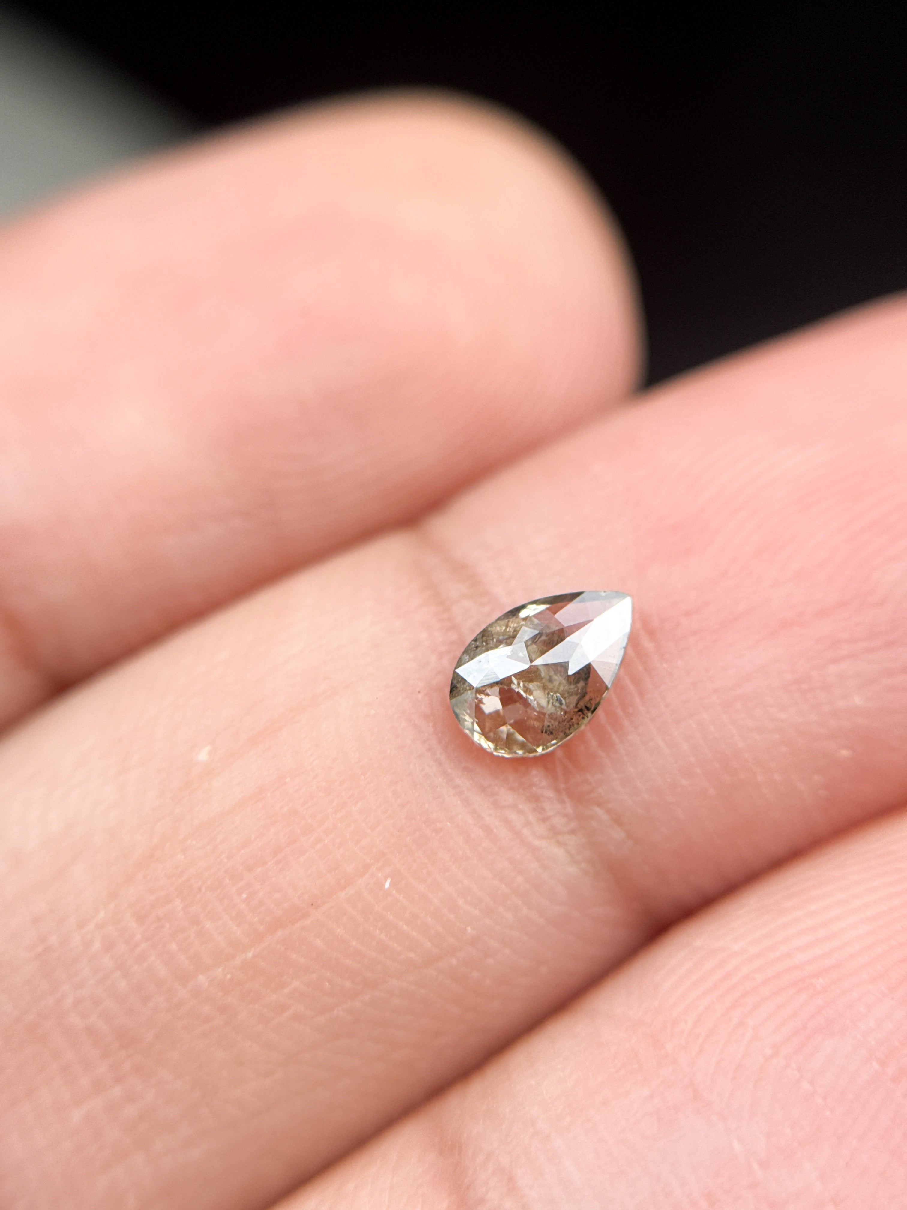 0.42 Ct Pear Rose Cut Grey Natural Minimalist Diamond