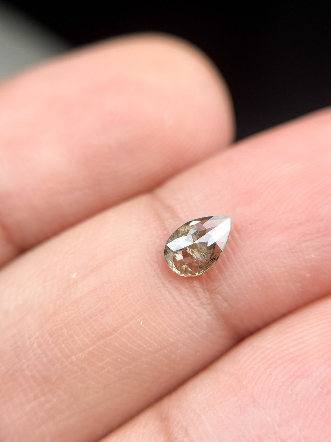 0.42 Ct Pear Rose Cut Grey Natural Minimalist Diamond