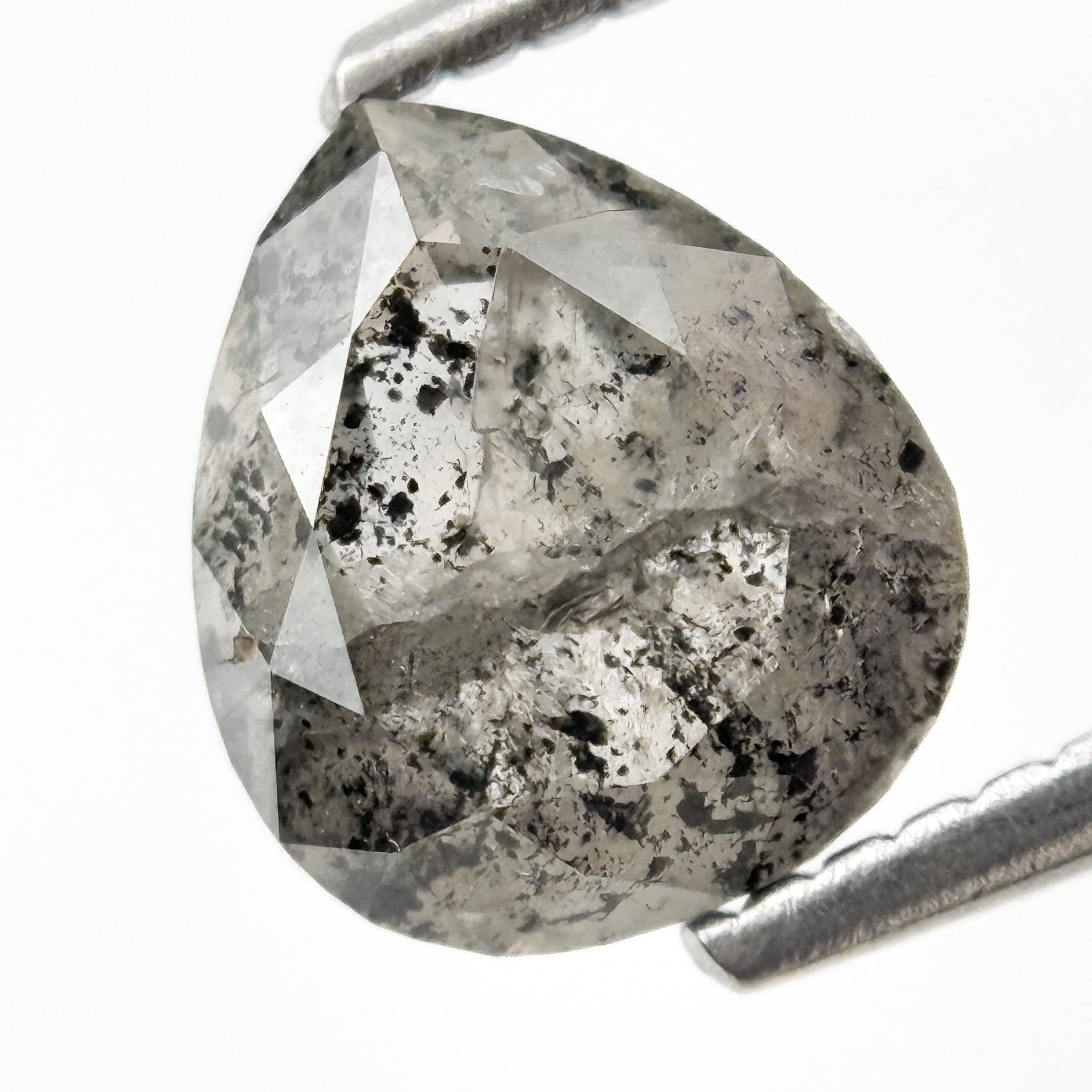 1.63 Ct Pear Rose Cut Grey Natural Galaxy Diamond