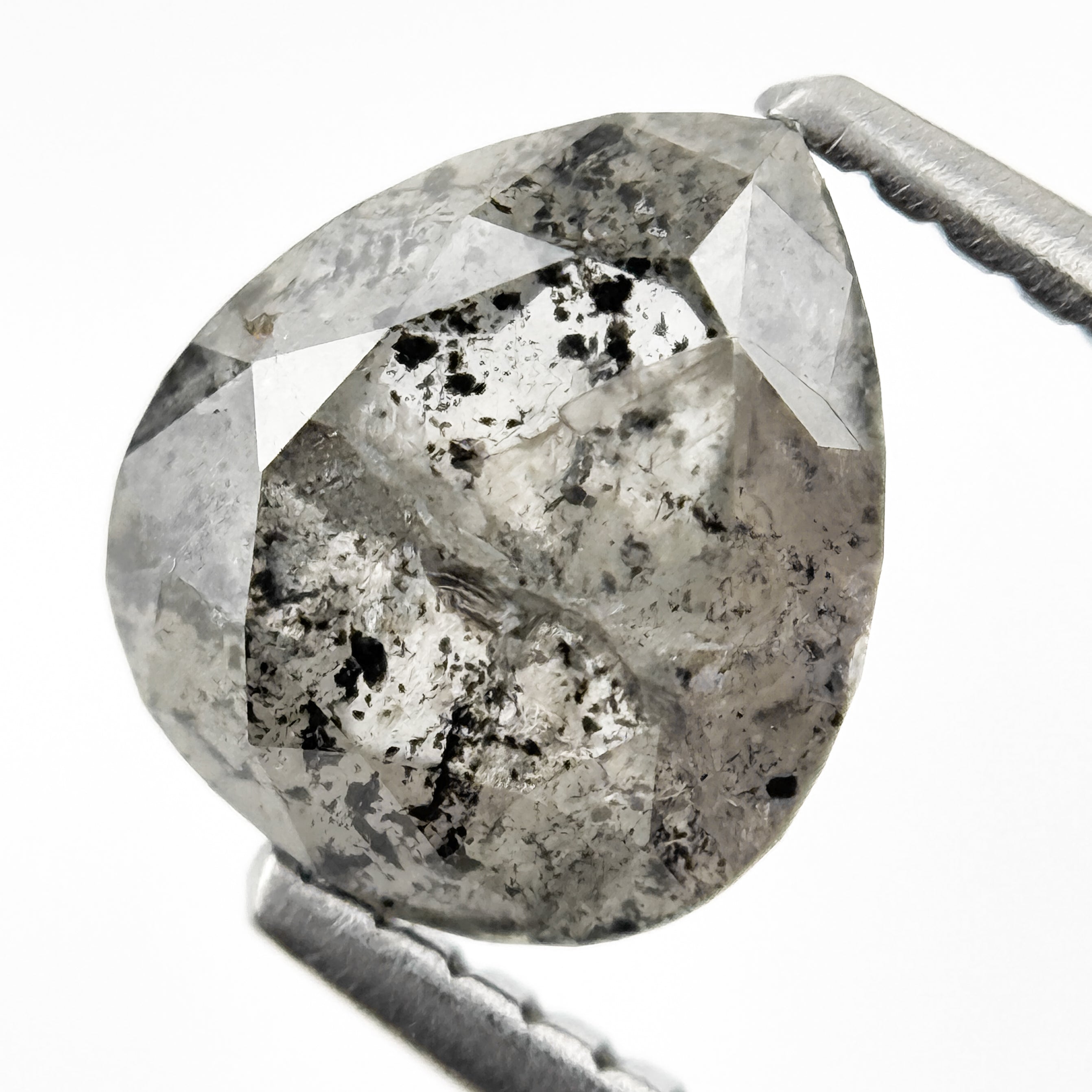 1.63 Ct Pear Rose Cut Grey Natural Galaxy Diamond