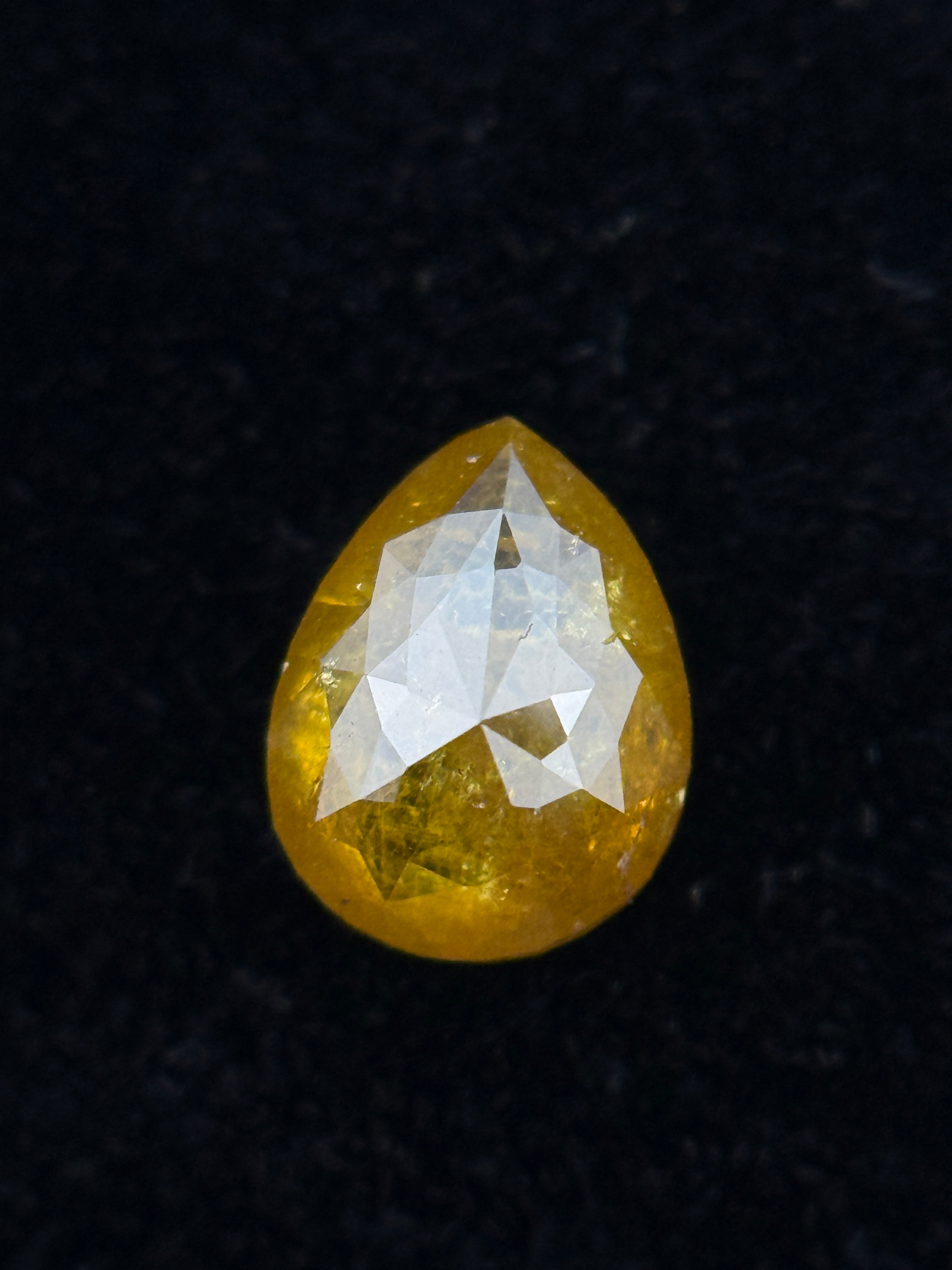 0.60 Ct Pear Rose Cut Yellow Natural Galaxy Diamond