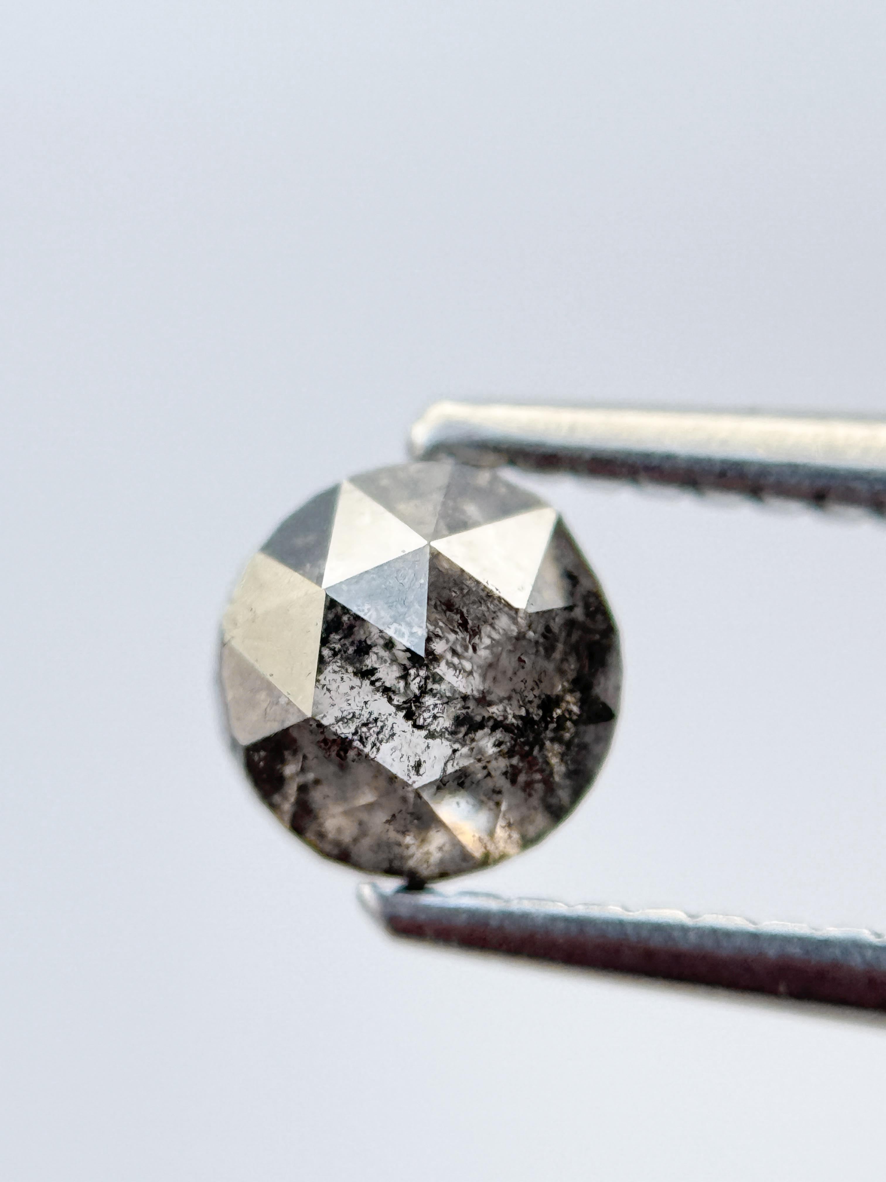 0.86 Ct Round Rose Cut Grey Natural Salt and Pepper Diamond